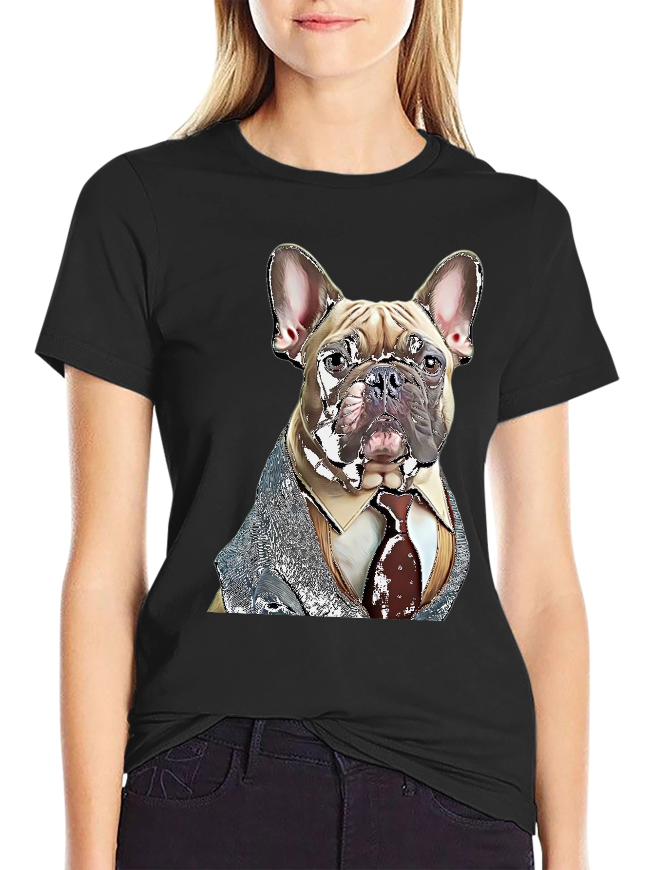 Black Dog in Suit Graphic T-Shirt - Unique Design view 2