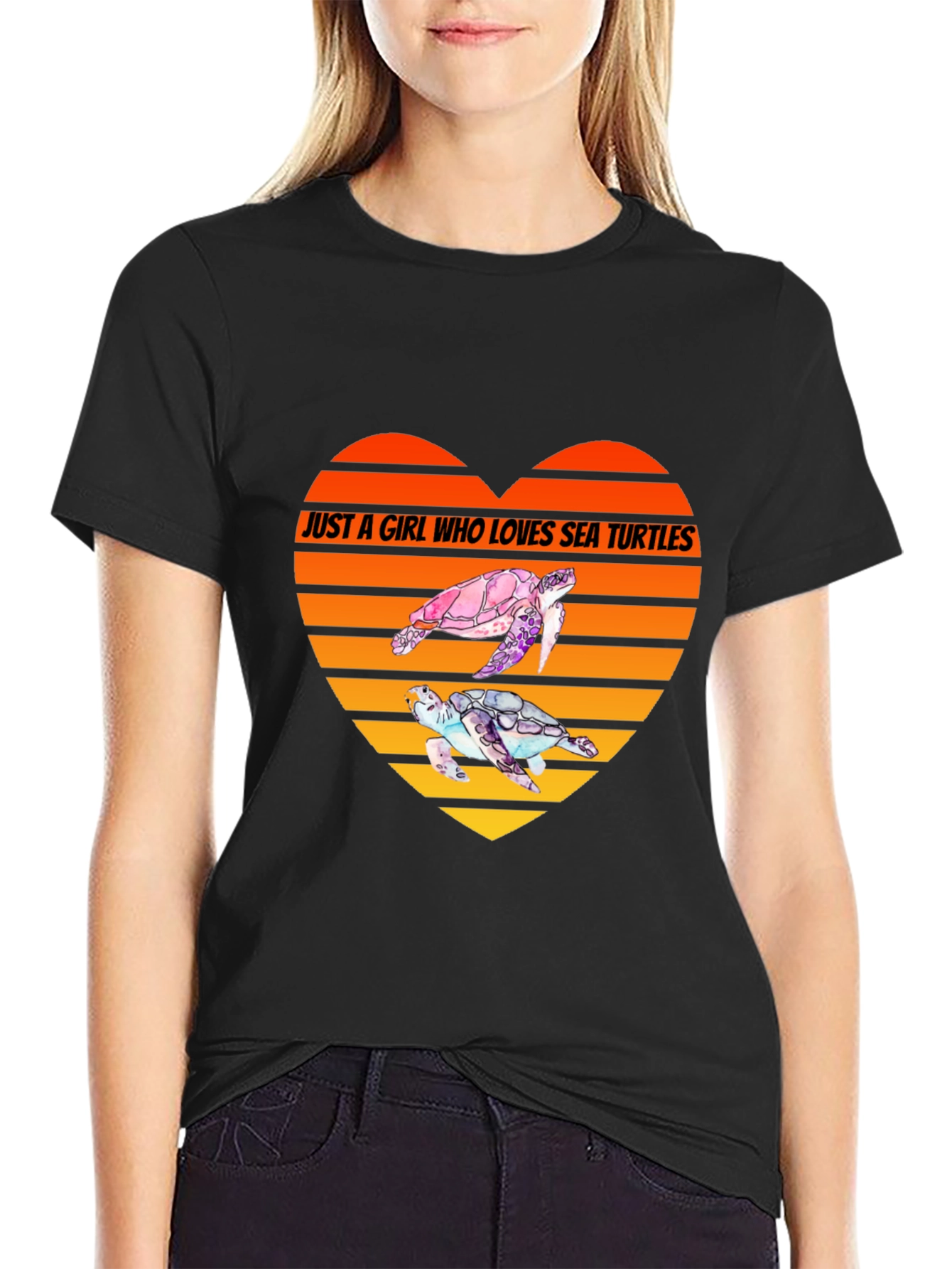 Black Sea Turtle Lover Heart T-Shirt view 2