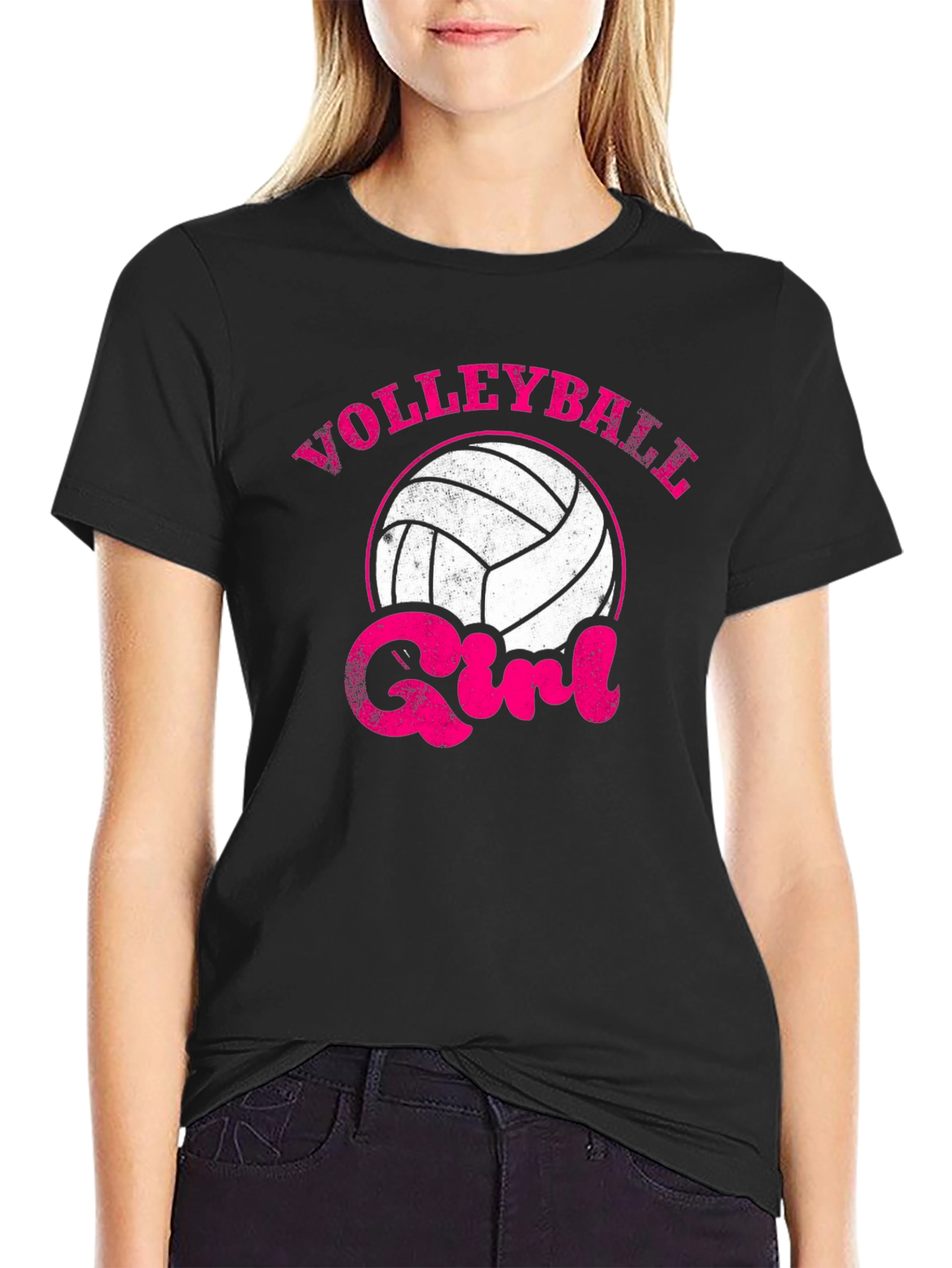 Black Volleyball Girl Graphic T-Shirt view 2