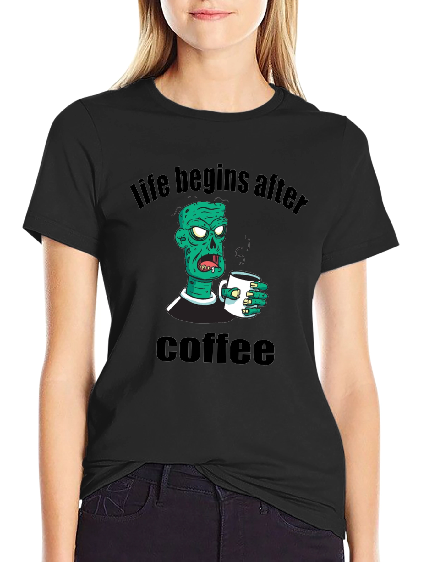 Black Life Begins After Coffee Zombie T-Shirt view 2