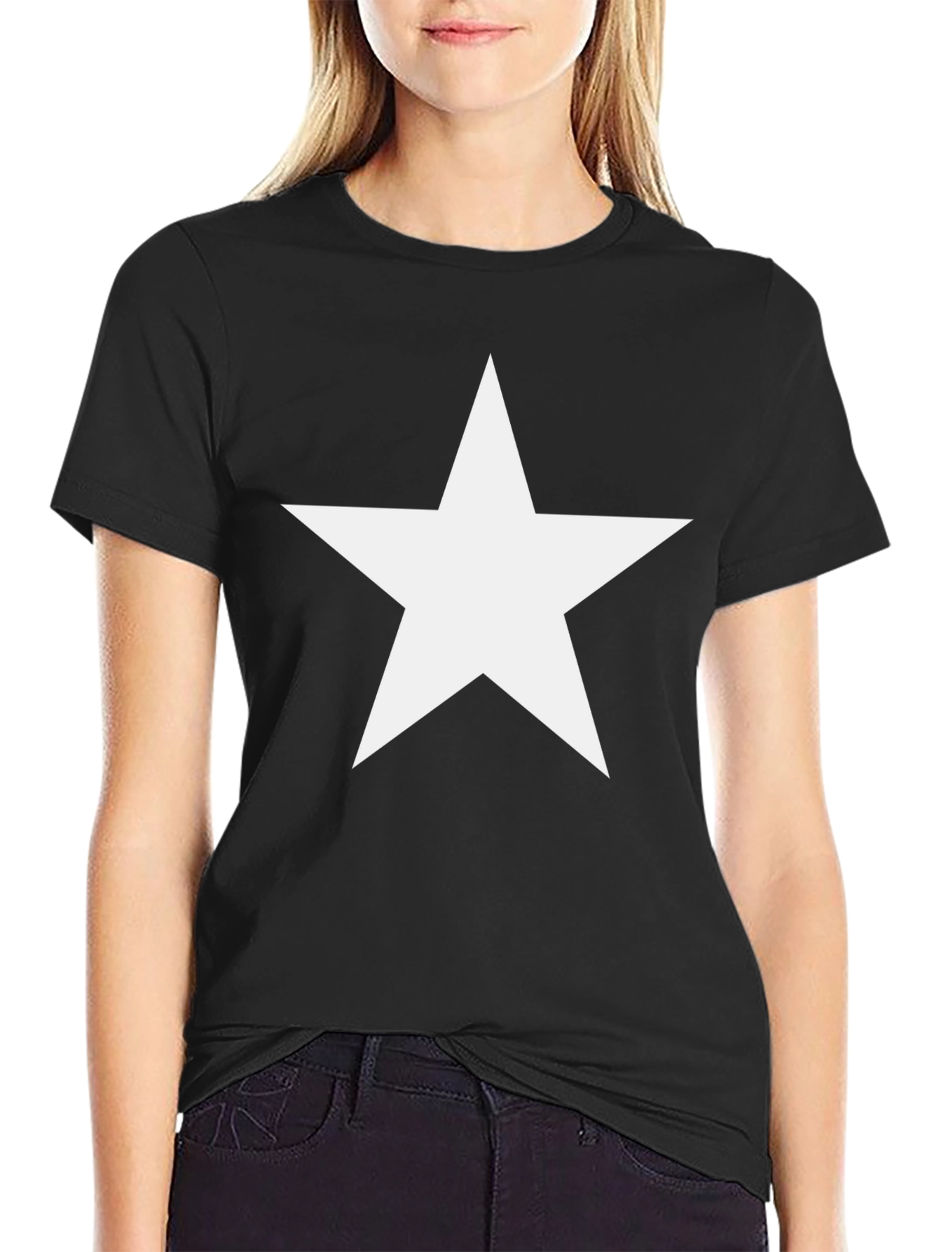 Black Bold Star Graphic Tee - Classic Black Cotton Shirt view 2