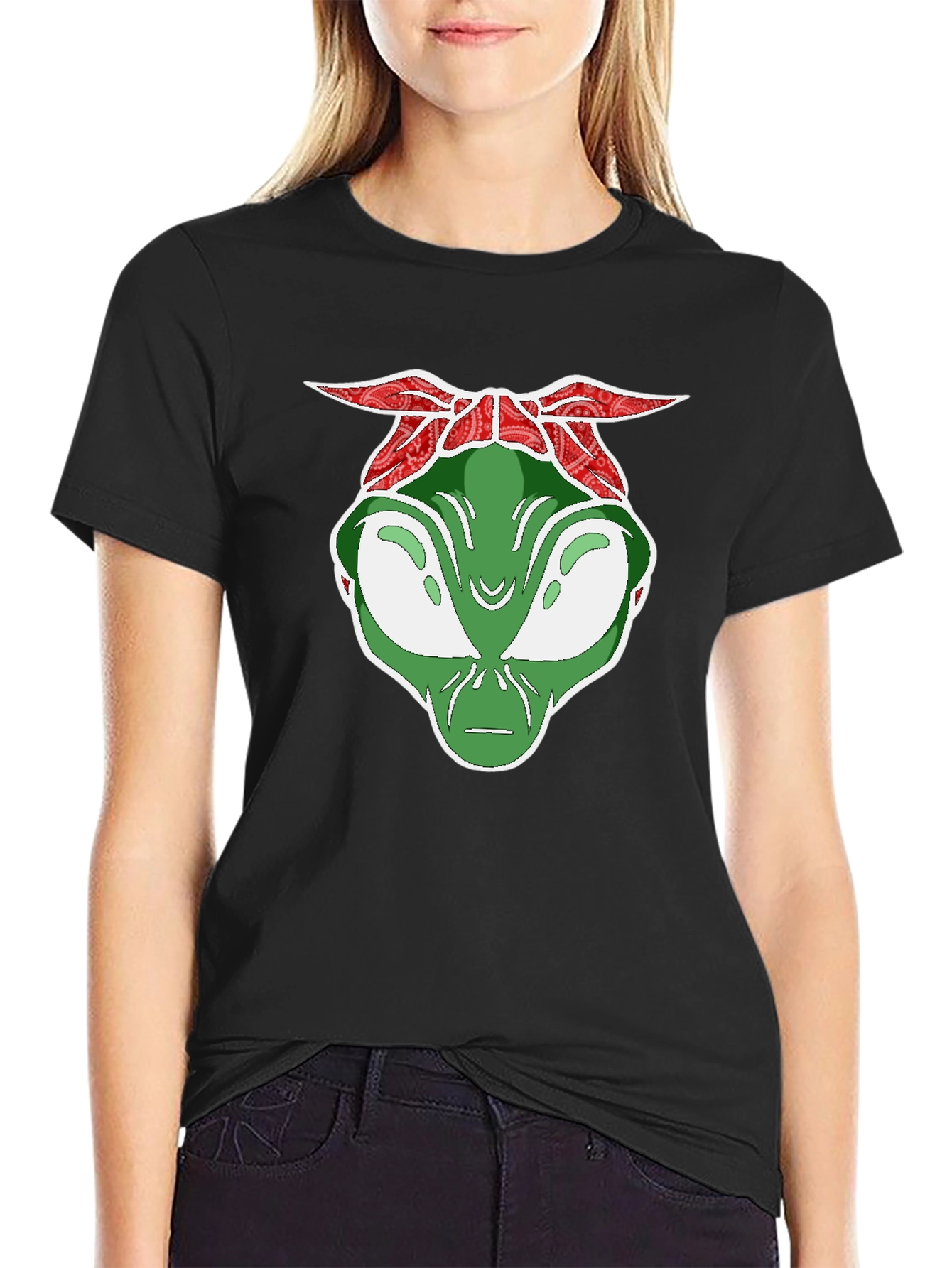 Black Alien Head Graphic Tee - Bandana Style view 2