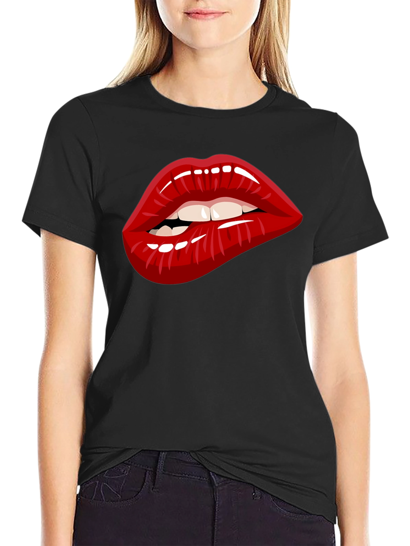 Black Bold Lip Graphic Tee - Unisex Cotton Blend view 2