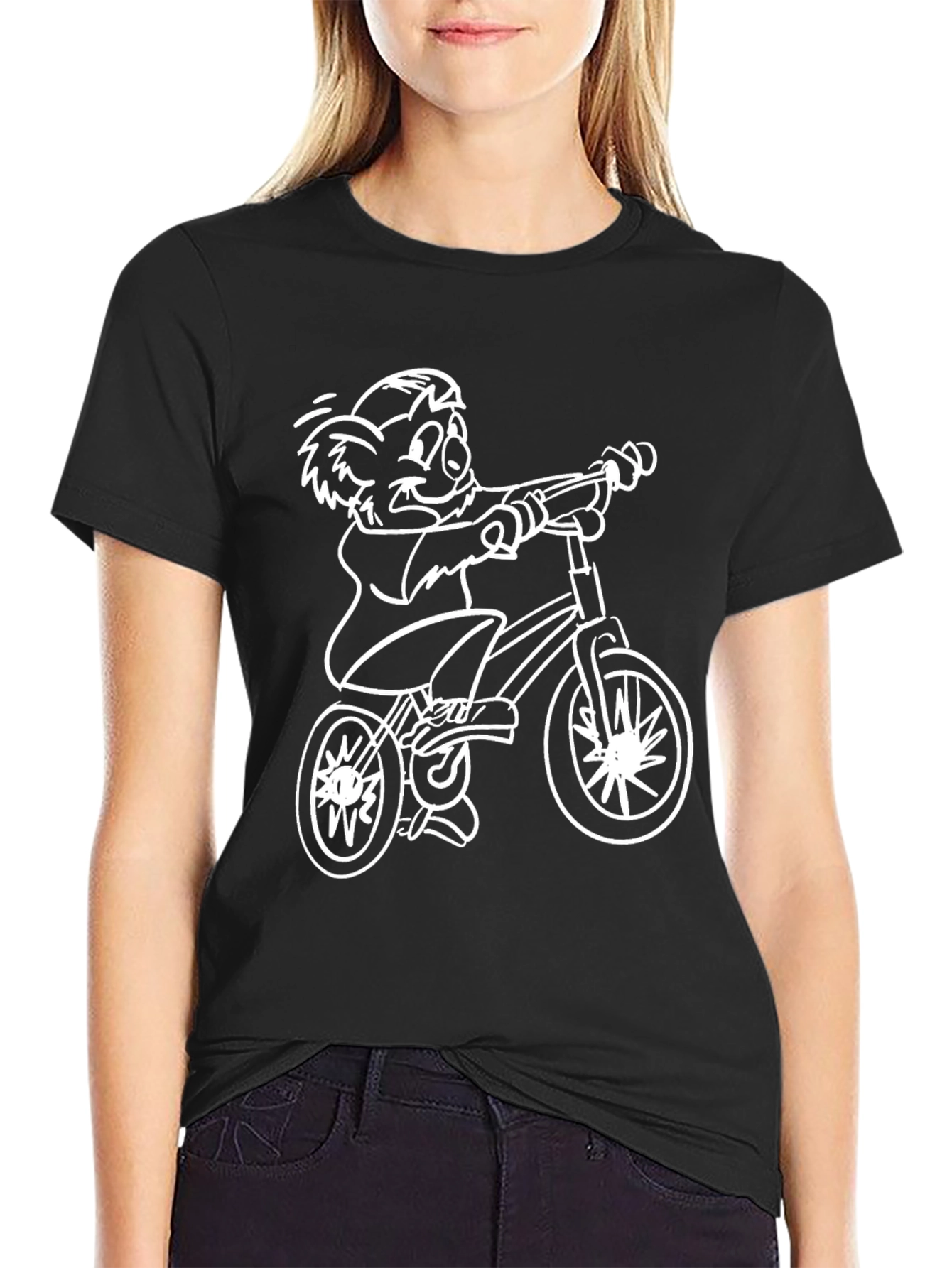Black Cartoon Koala Bear Riding Bike Graphic Tee view 2