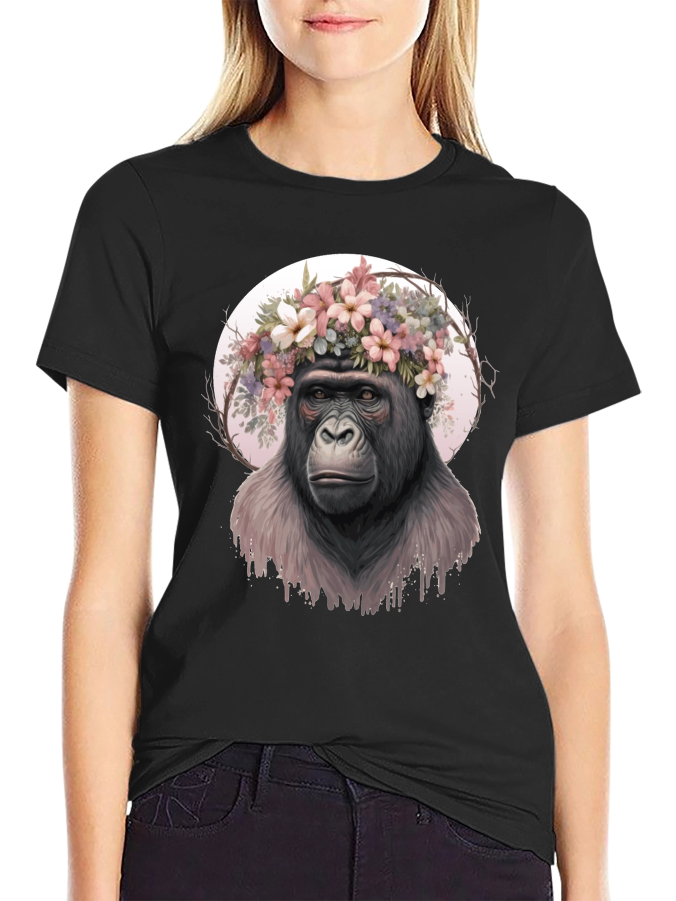 Black Gorilla Flower Crown Graphic Tee view 2