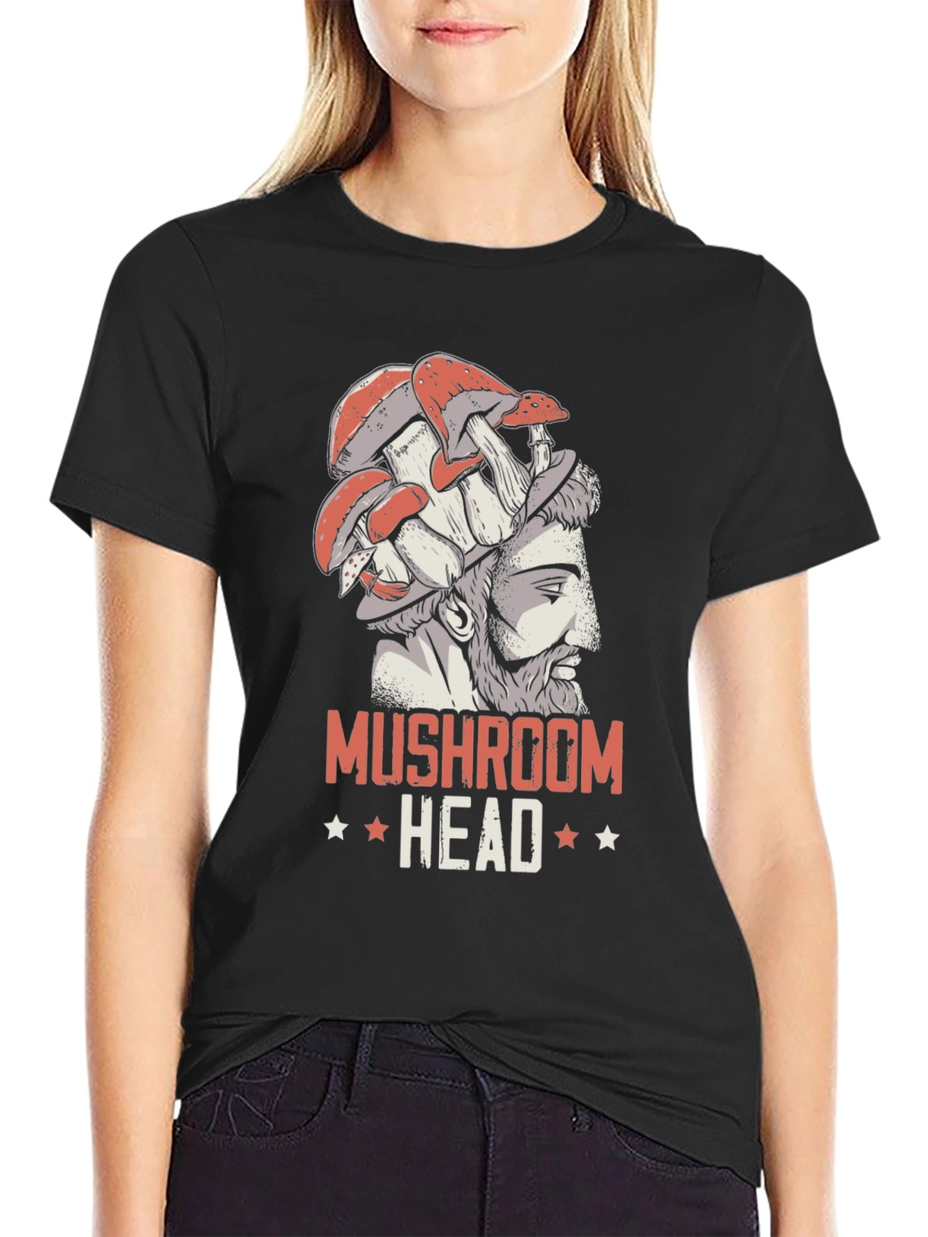Black Mushroom Head T-Shirt - Unique Graphic Tee view 2