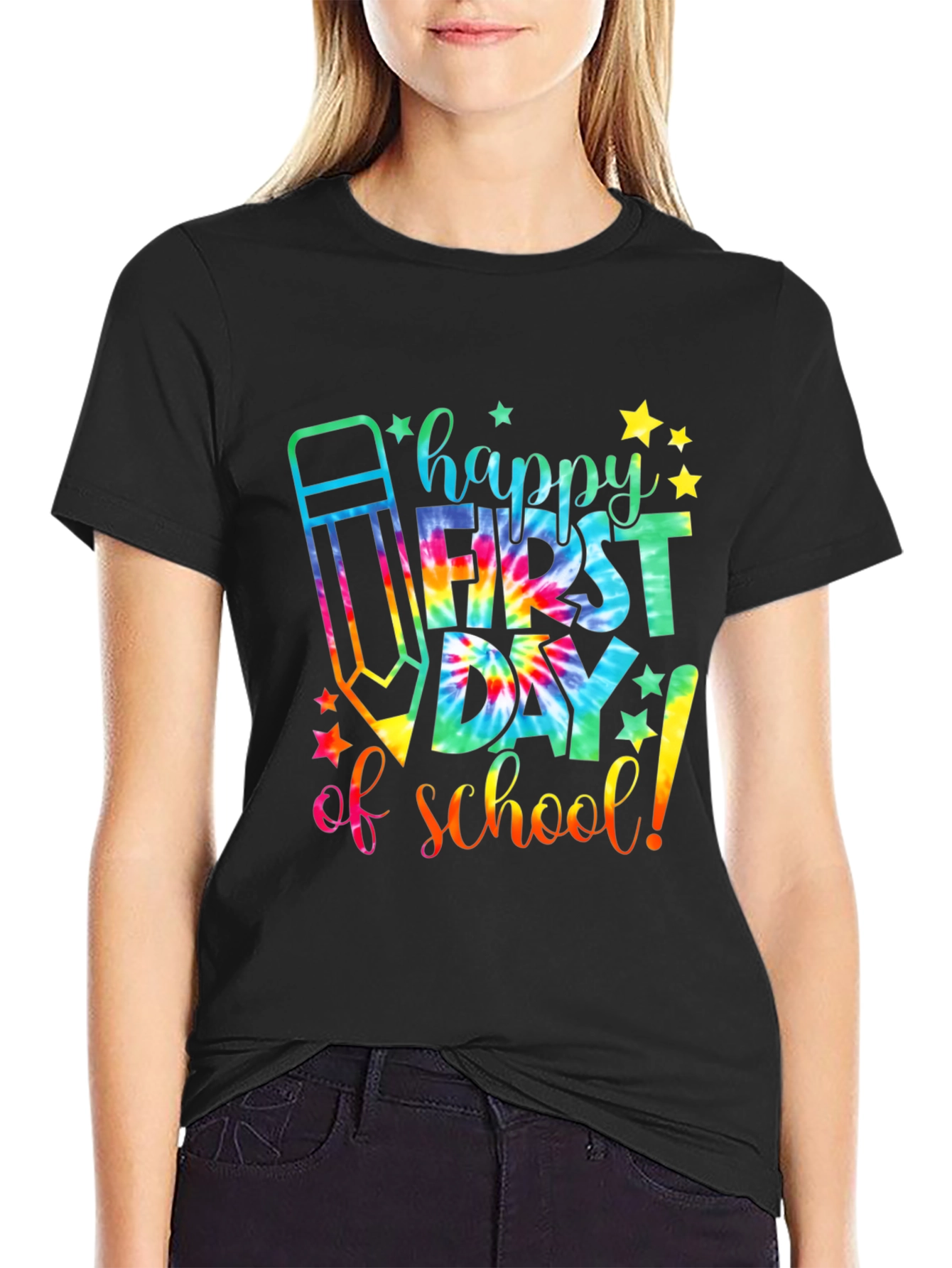 Black Happy First Day of School Tie Dye T-Shirt view 2