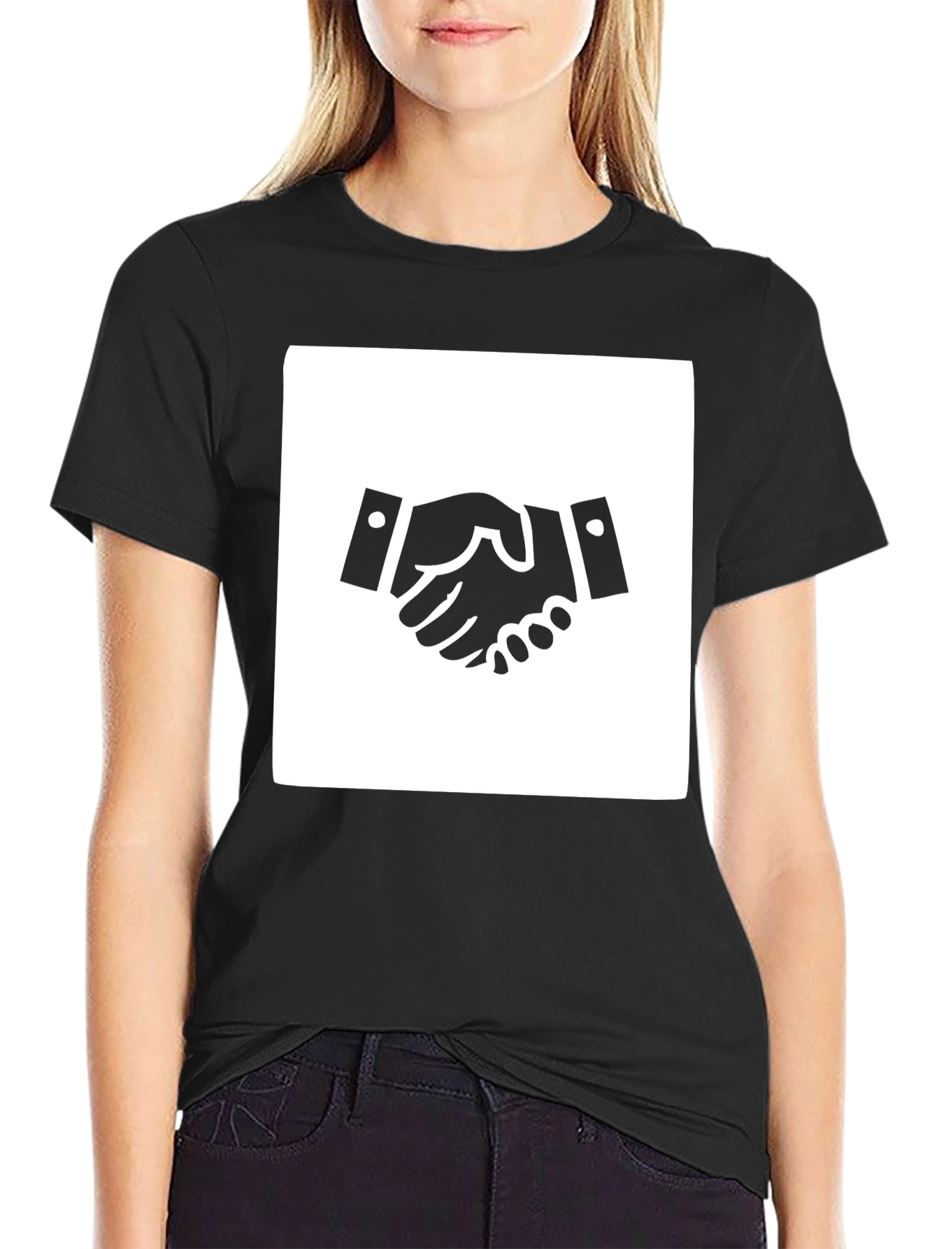 Black Handshake Graphic Tee - Black Cotton Blend Casual Shirt view 2