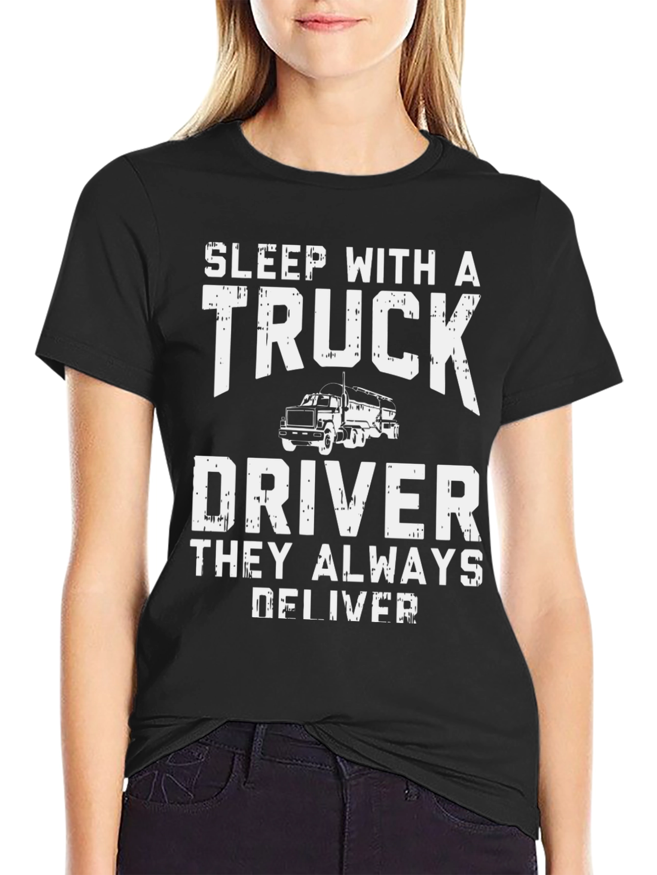 Black Truck Driver T-Shirt - Sleep With A Trucker view 2