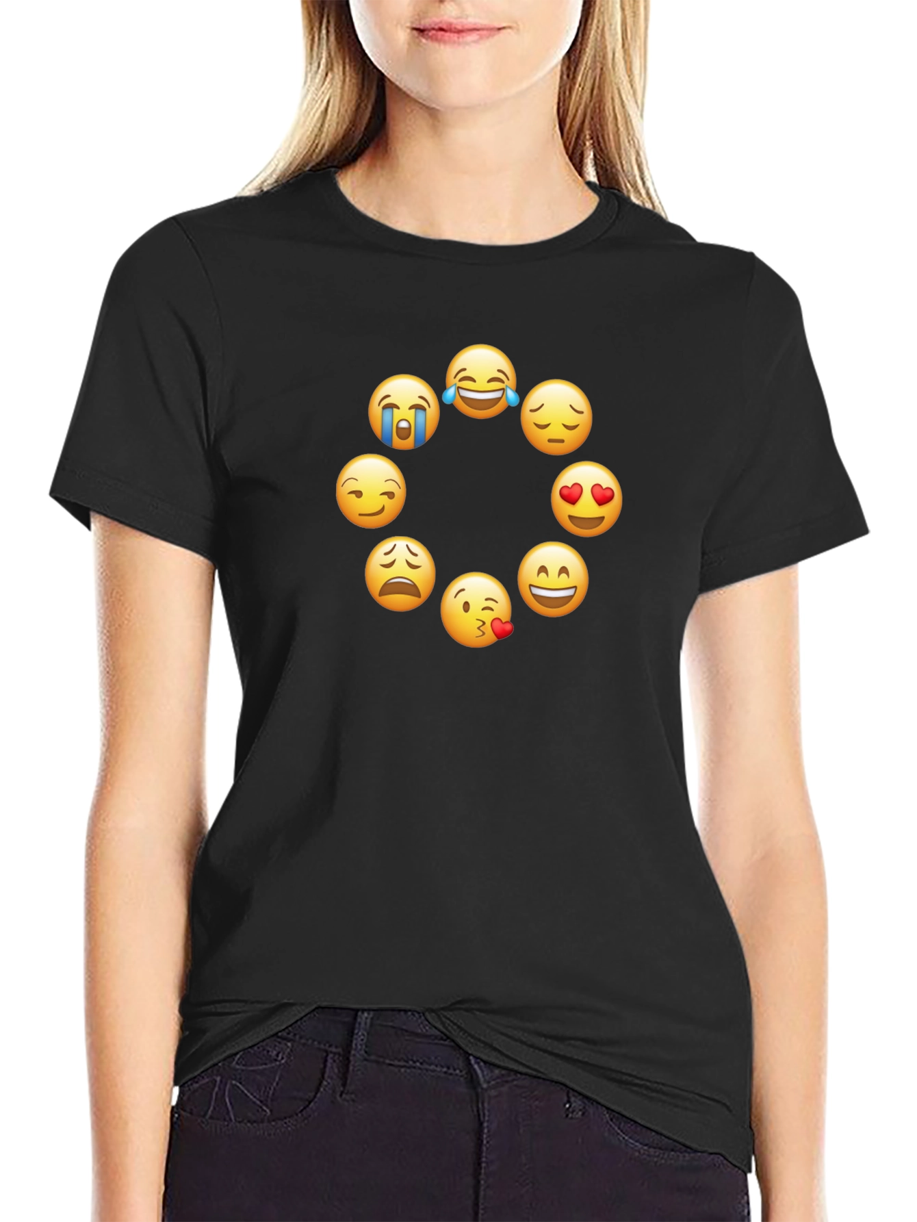Black Emoji Circle Graphic Tee - Trendy Black T-Shirt view 2