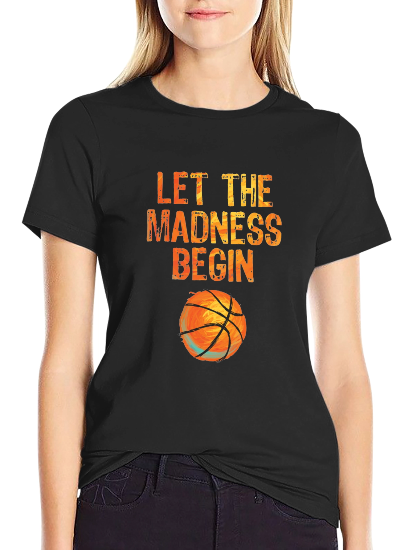 Black Let the Madness Begin Basketball T-Shirt view 2