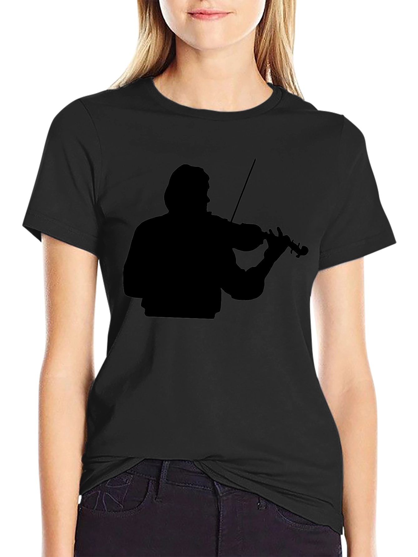 Black Violin Player Silhouette Graphic Tee - Black view 2