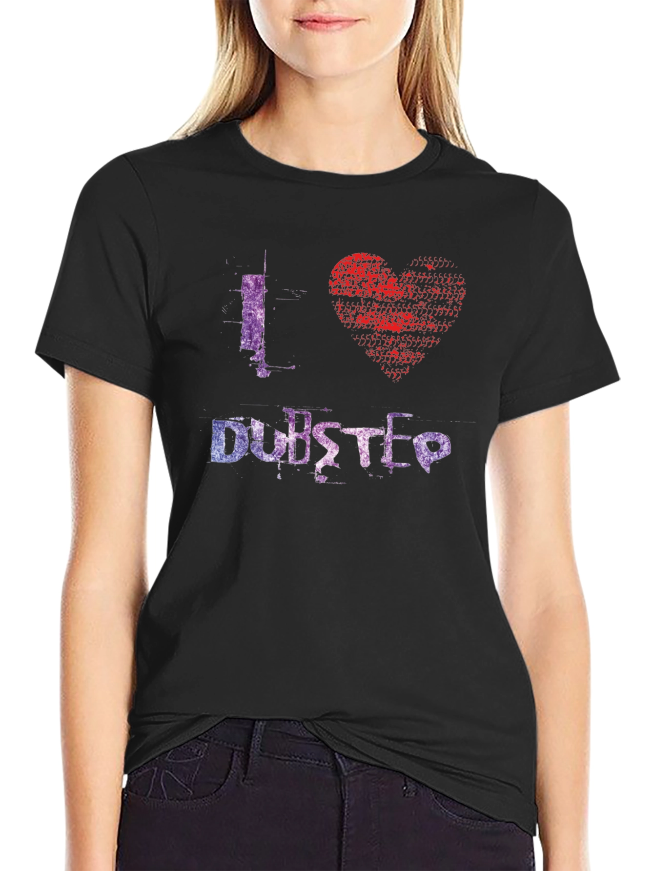 Black I Love Dubstep Graphic Tee - Black Cotton T-Shirt view 2
