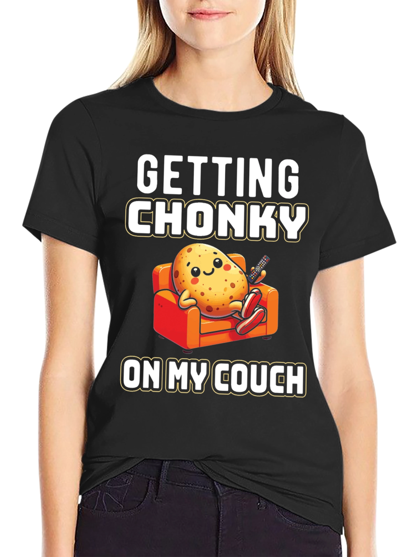 Black Getting Chonky Potato Couch T-Shirt view 2