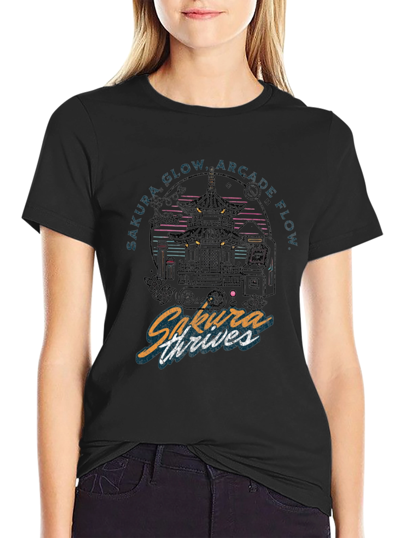 Black Sakura Thrives Arcade Flow Graphic Tee view 2