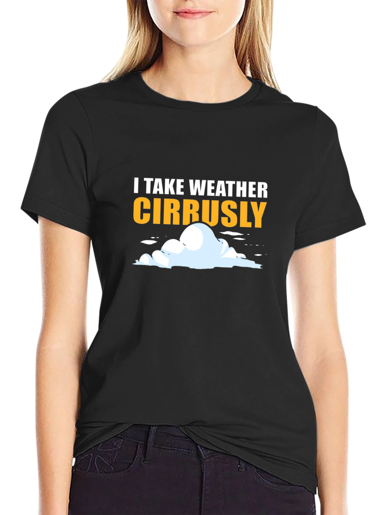 Black Funny Weather T-Shirt - I Take Weather Cirrusly view 2