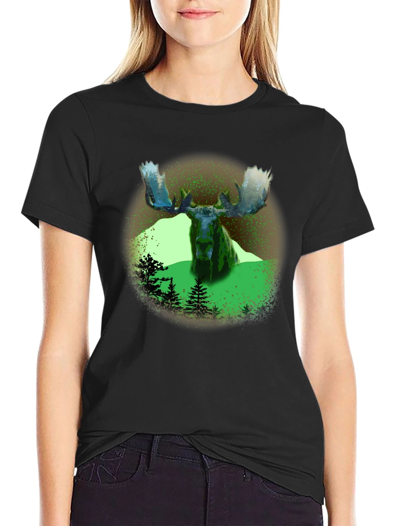 Black Moose Graphic Print Black T-Shirt view 2