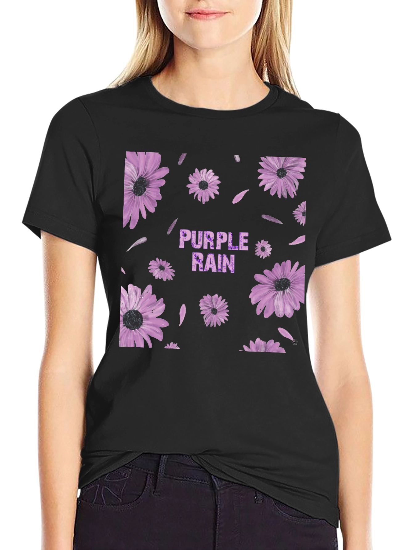 Black Purple Rain Floral Graphic T-Shirt view 2