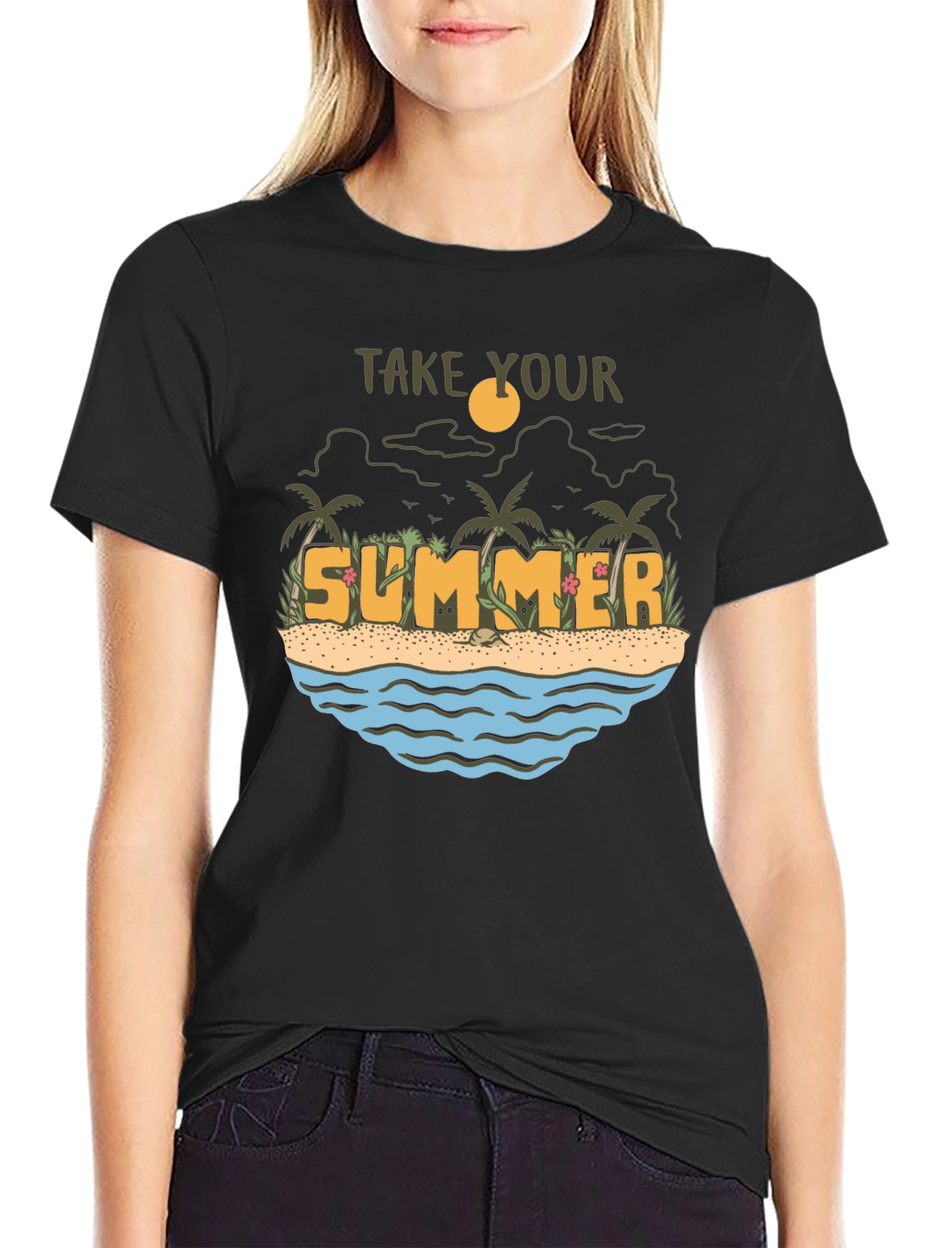 Black Summer Beach Graphic Tee view 2