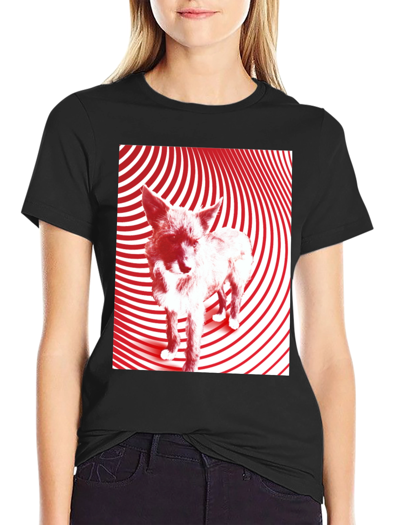 Black Red Wolf Graphic Black T-Shirt view 2