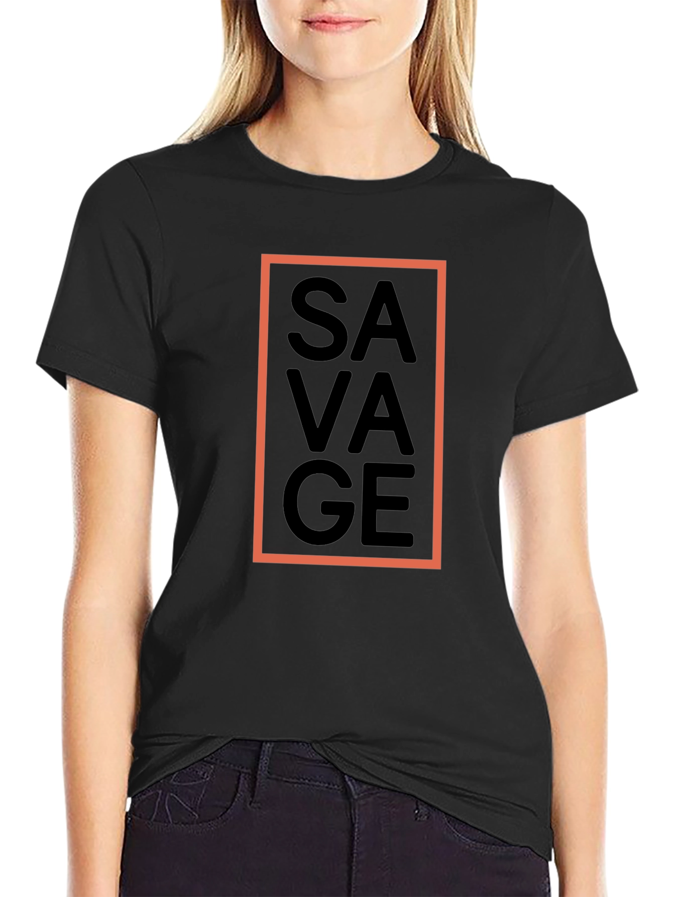 Black Savage Graphic Tee - Black Crew Neck T-Shirt view 2