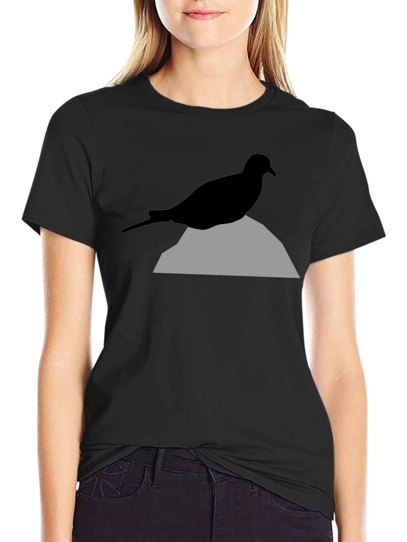 Black Bird on Rock Graphic Tee - Unisex Black T-Shirt view 2