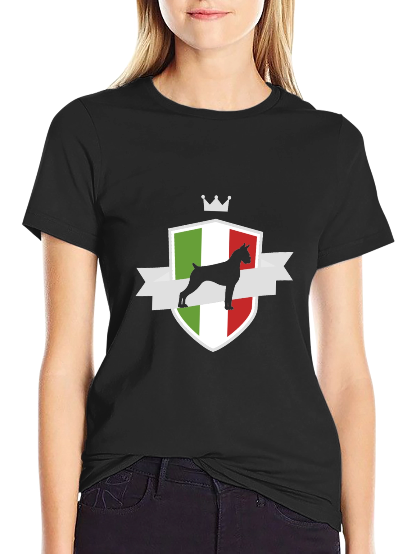 Black Italian Boxer Dog Crest T-Shirt - Black view 2