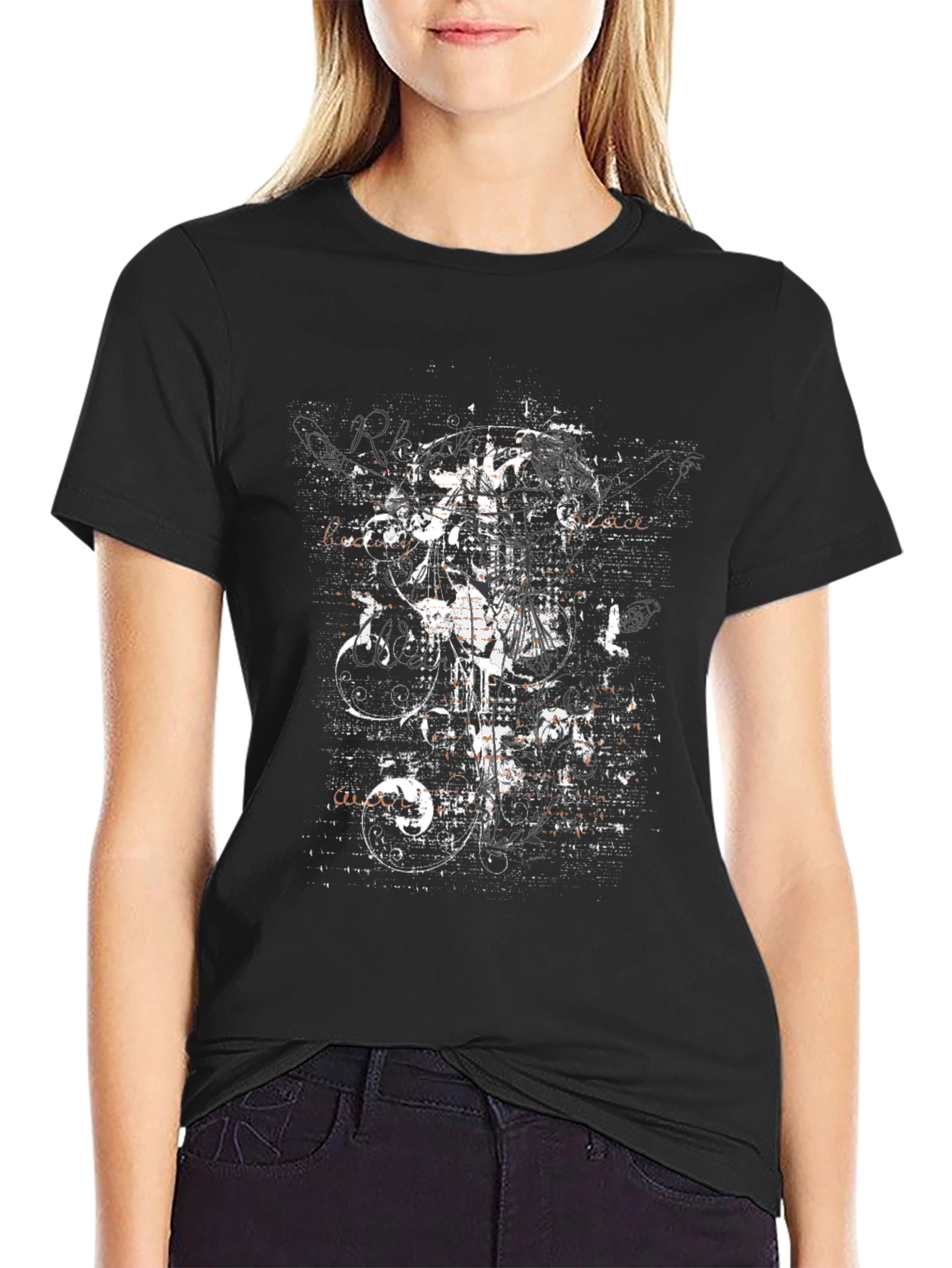 Black Abstract Graphic Print Black T-Shirt view 2