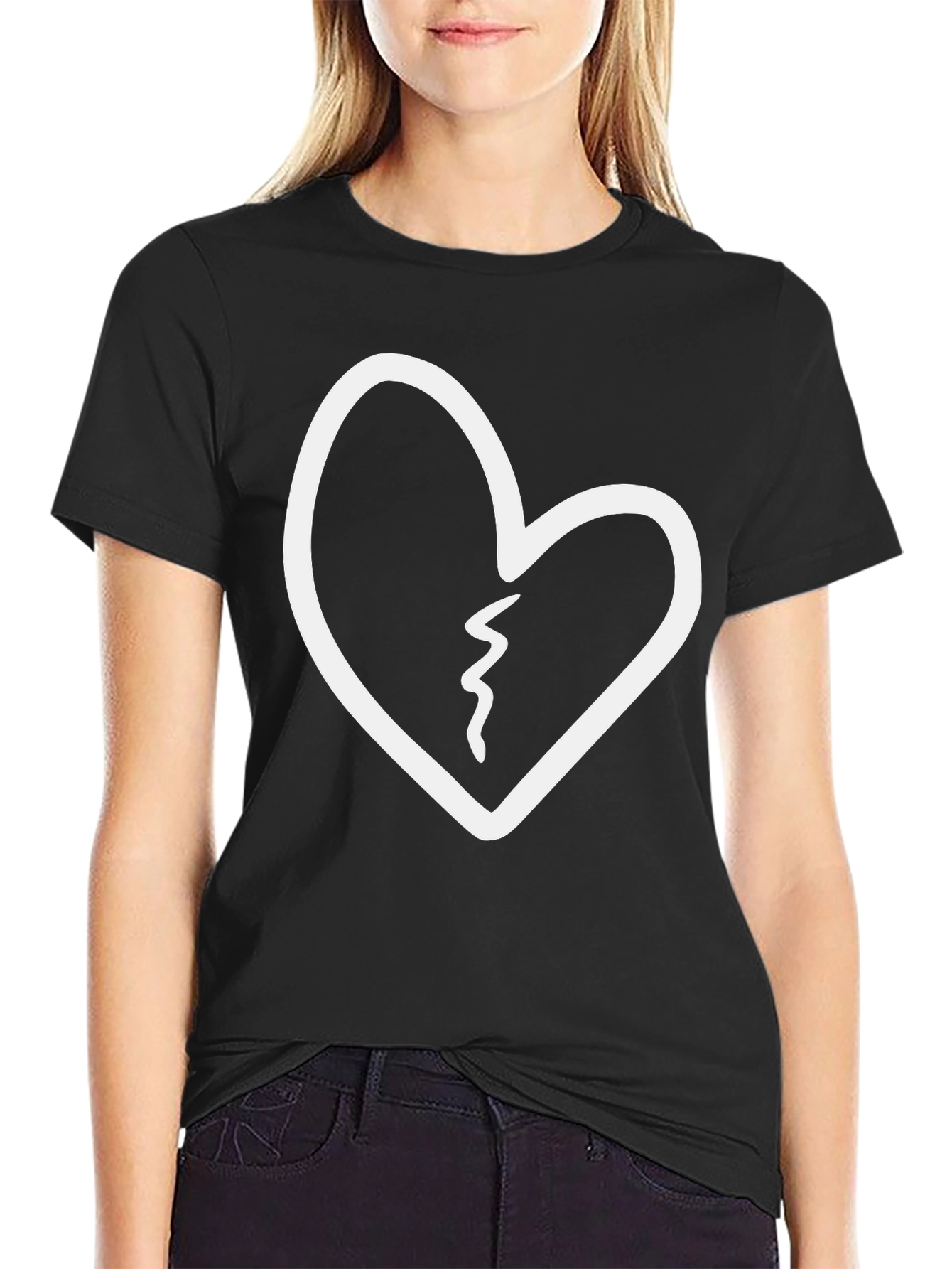 Black Broken Heart Graphic Tee - Black Cotton T-Shirt view 2