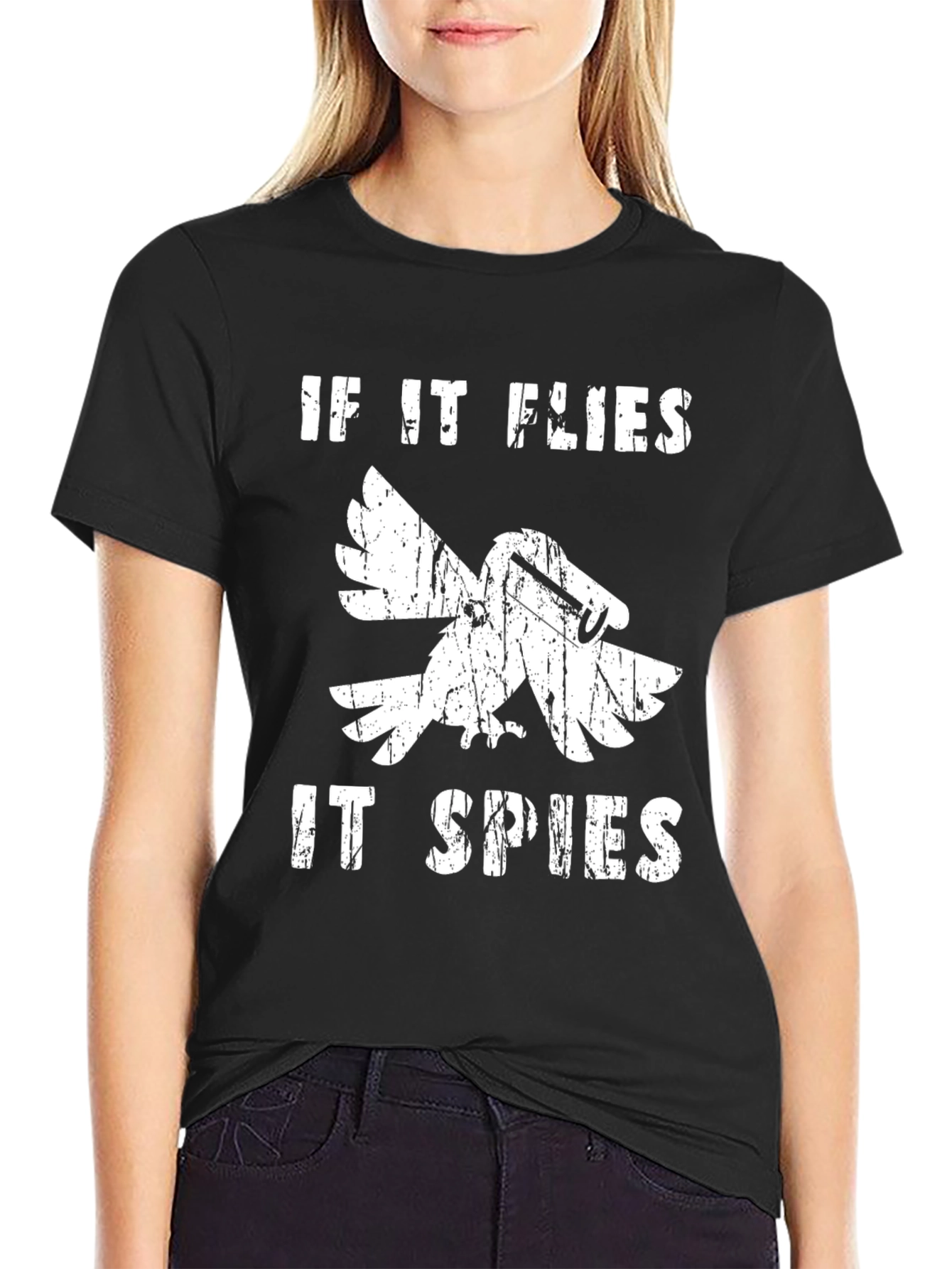 Black If It Flies It Spies T-Shirt view 2