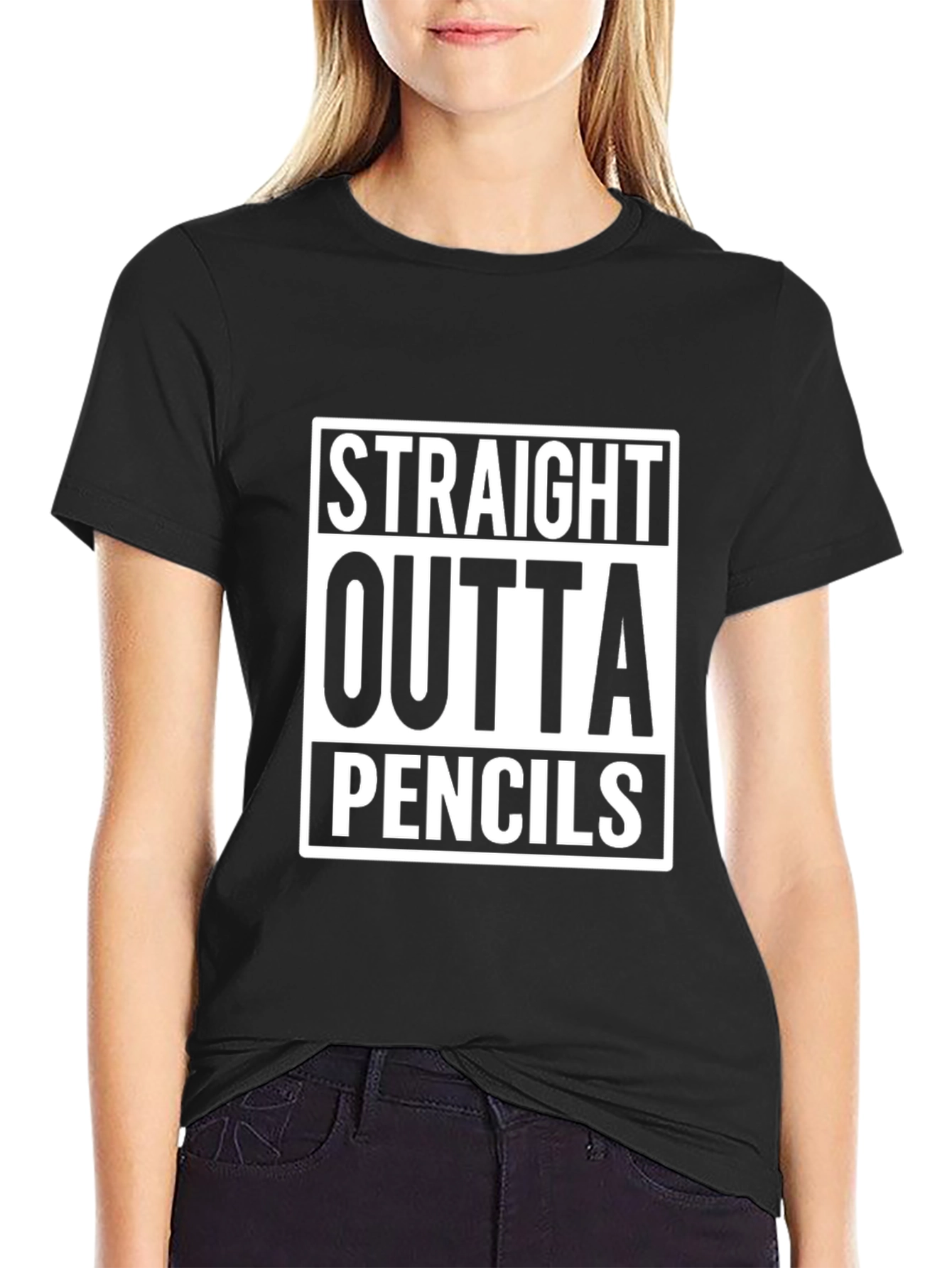 Black Straight Outta Pencils T-Shirt - Funny Graphic Tee view 2