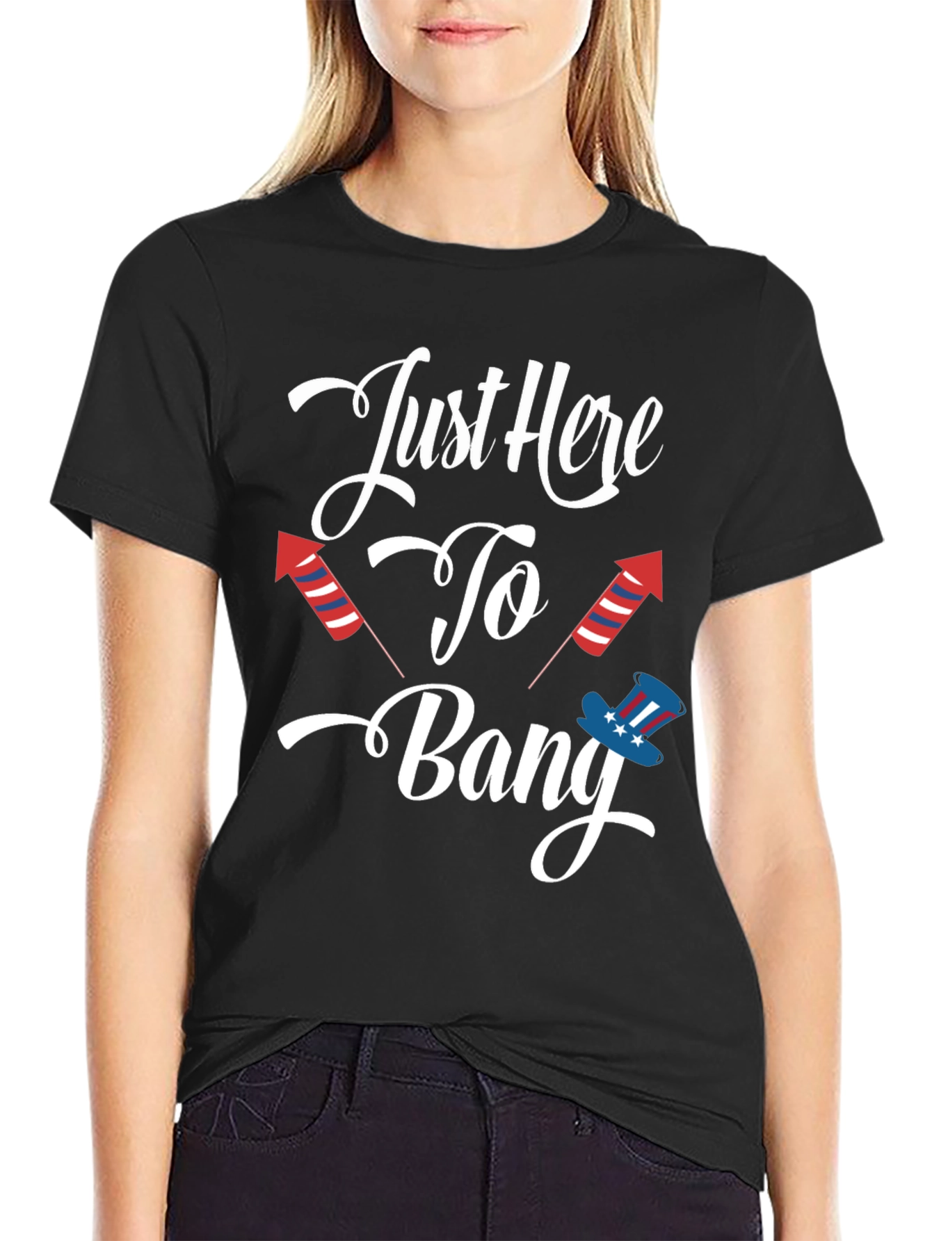 Black Just Here to Bang Patriotic T-Shirt view 2