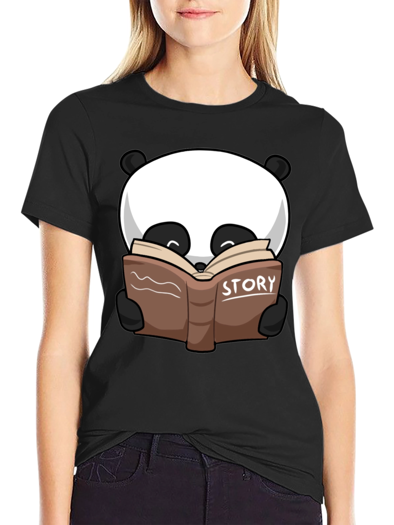 Black Panda Story Book T-Shirt view 2