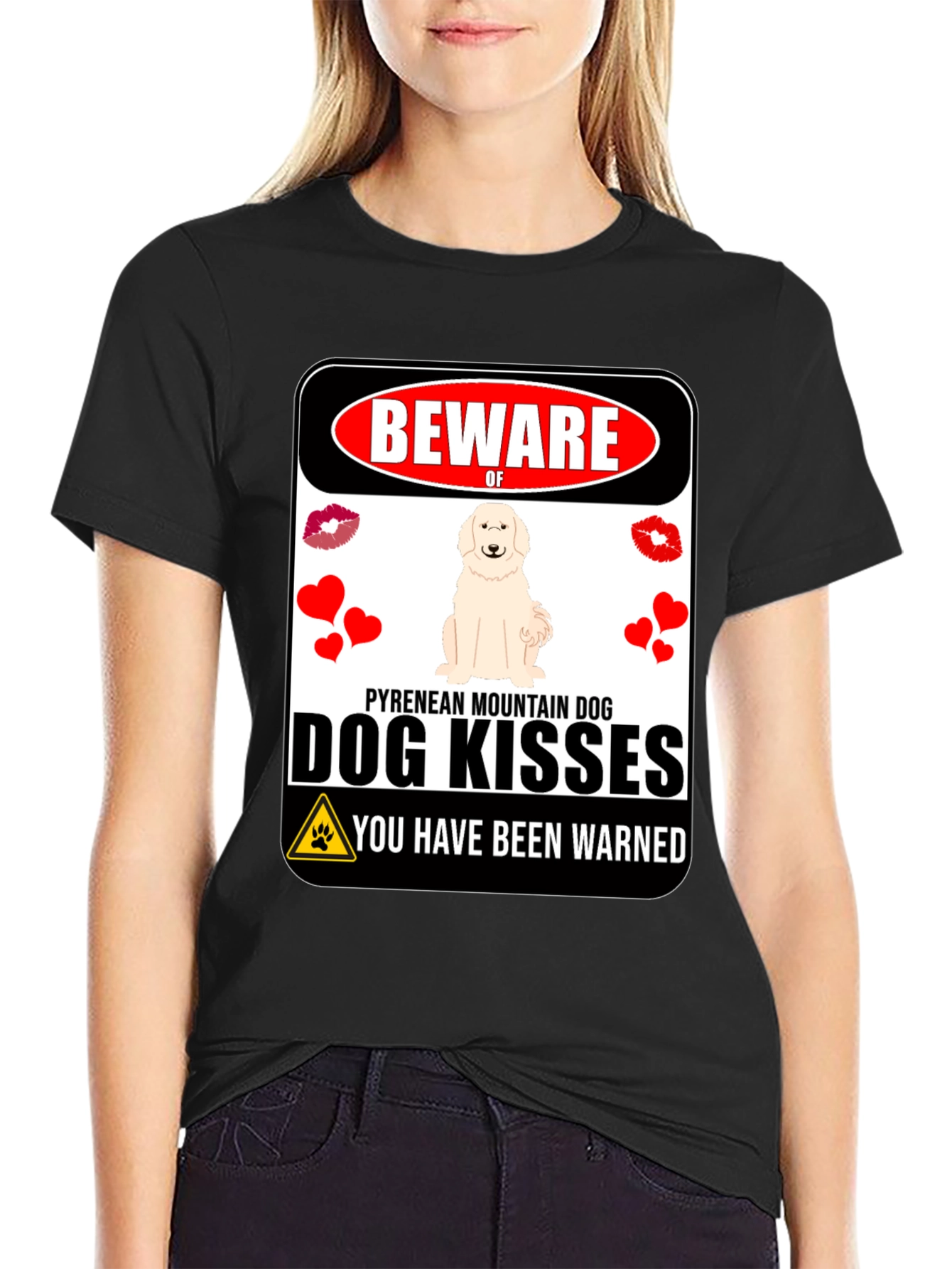 Black Beware of Dog Kisses T-Shirt view 2