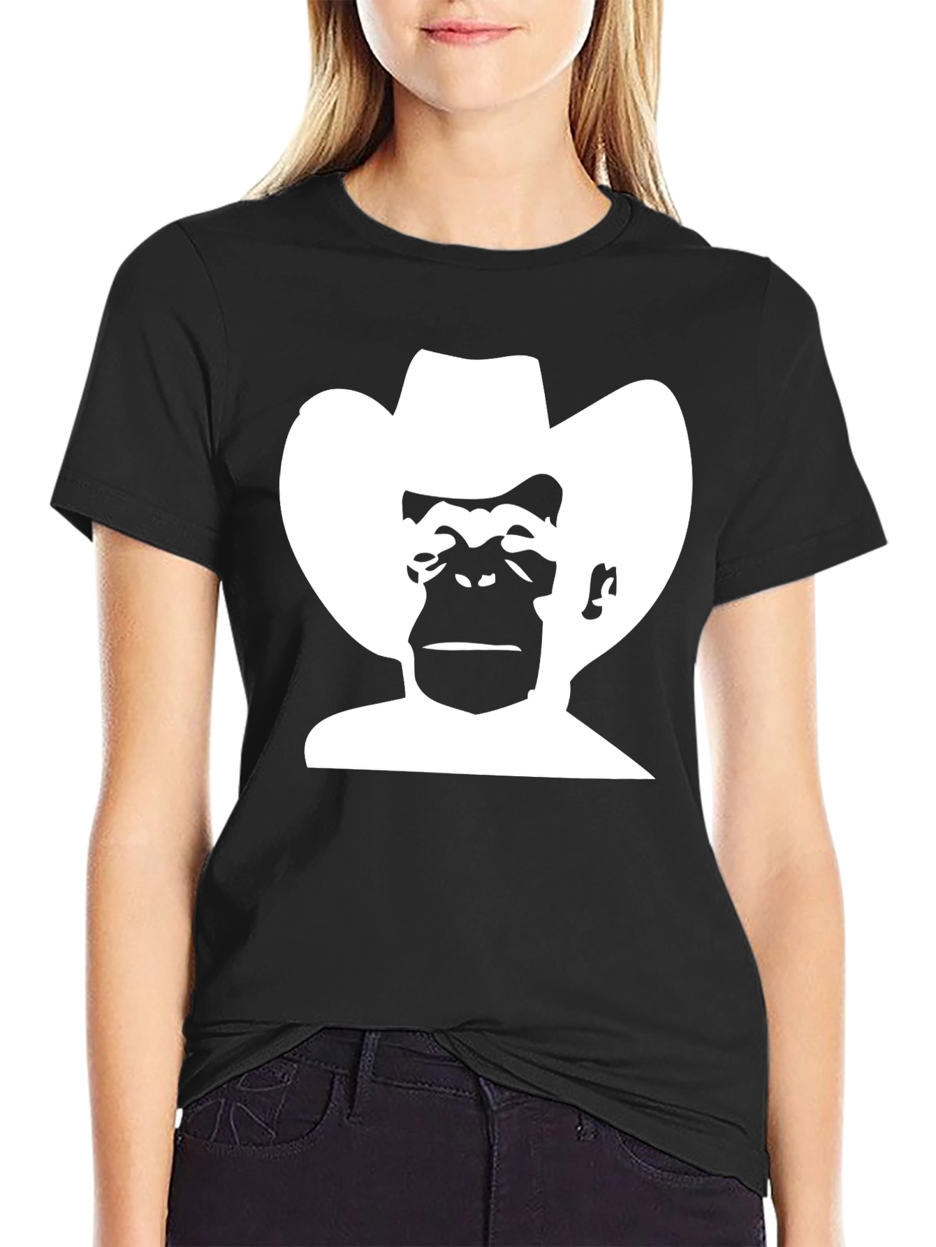 Black Cowboy Monkey T-Shirt - Black Graphic Tee view 2