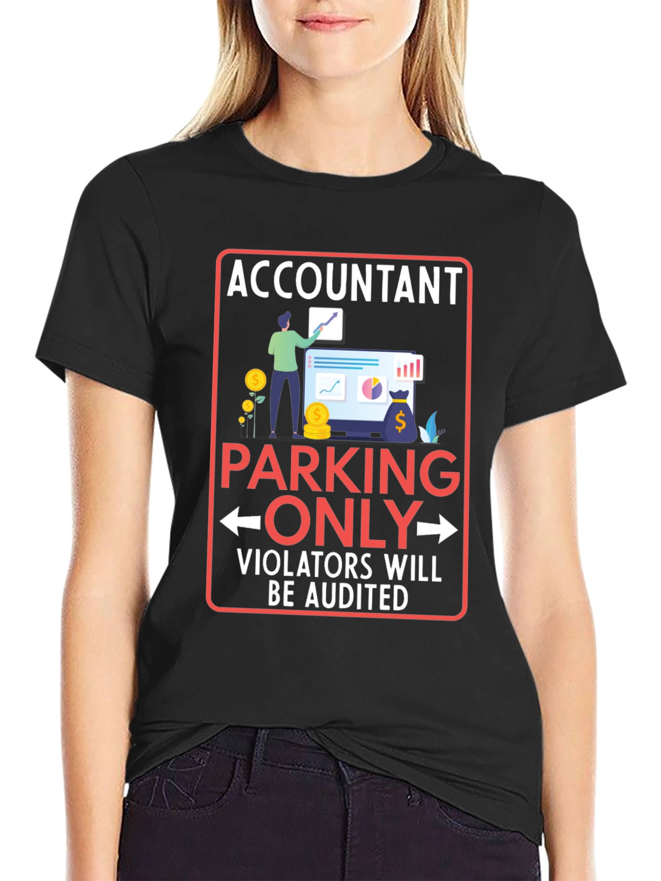 Black Accountant Parking Only Graphic T-Shirt view 2