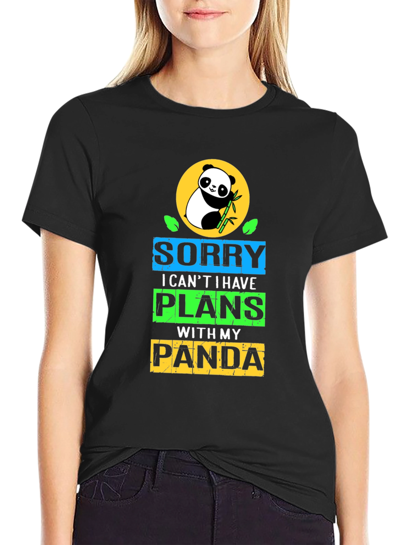 Black Sorry I Have Plans With My Panda T-Shirt view 2