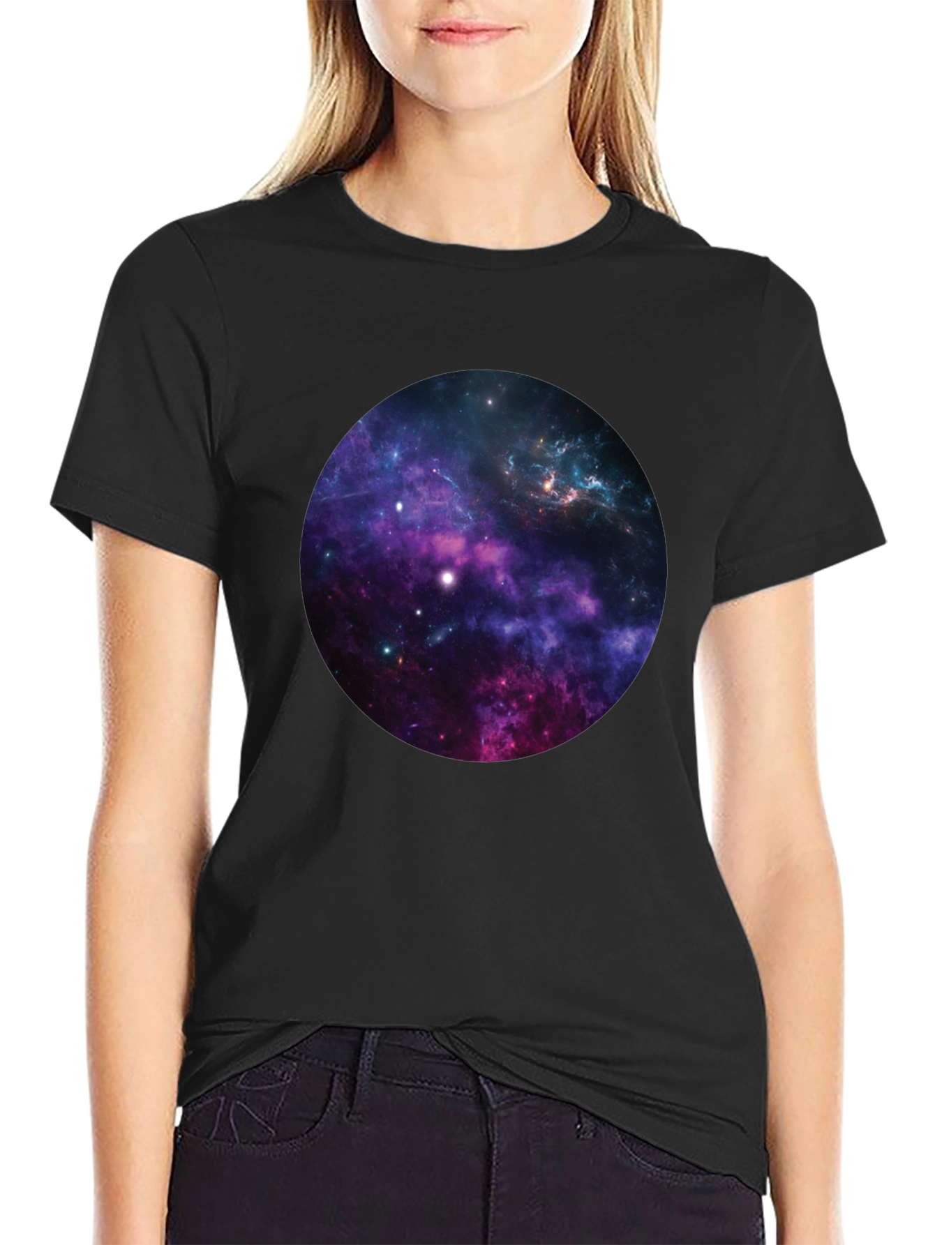 Black Galaxy Graphic Print Black T-Shirt view 2