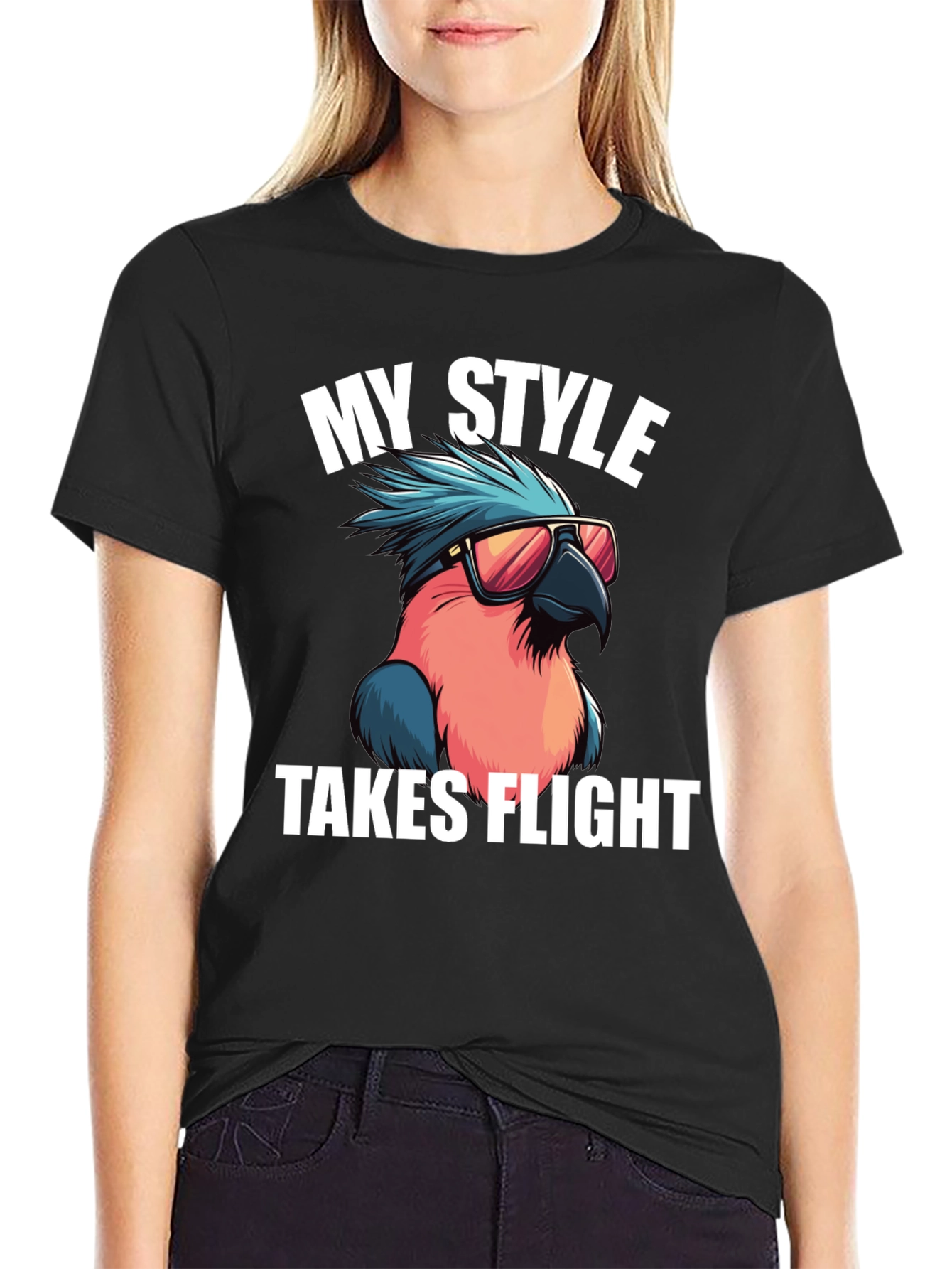 Black Cool Parrot T-Shirt: My Style Takes Flight view 2
