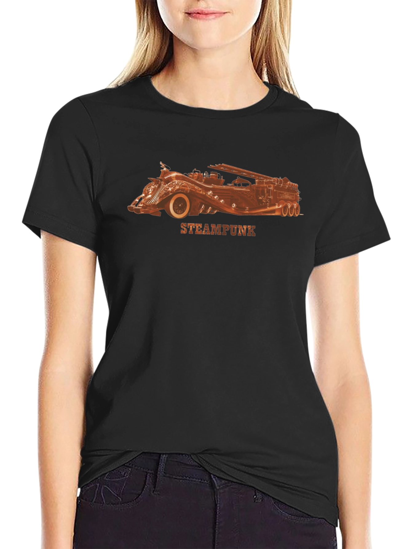 Black Steampunk Car Graphic T-Shirt view 2