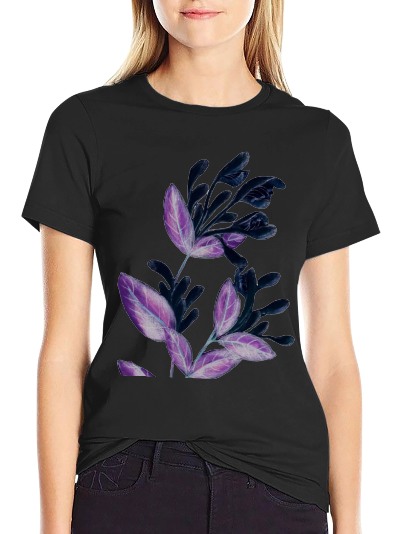 Black Floral Print Black T-Shirt view 2