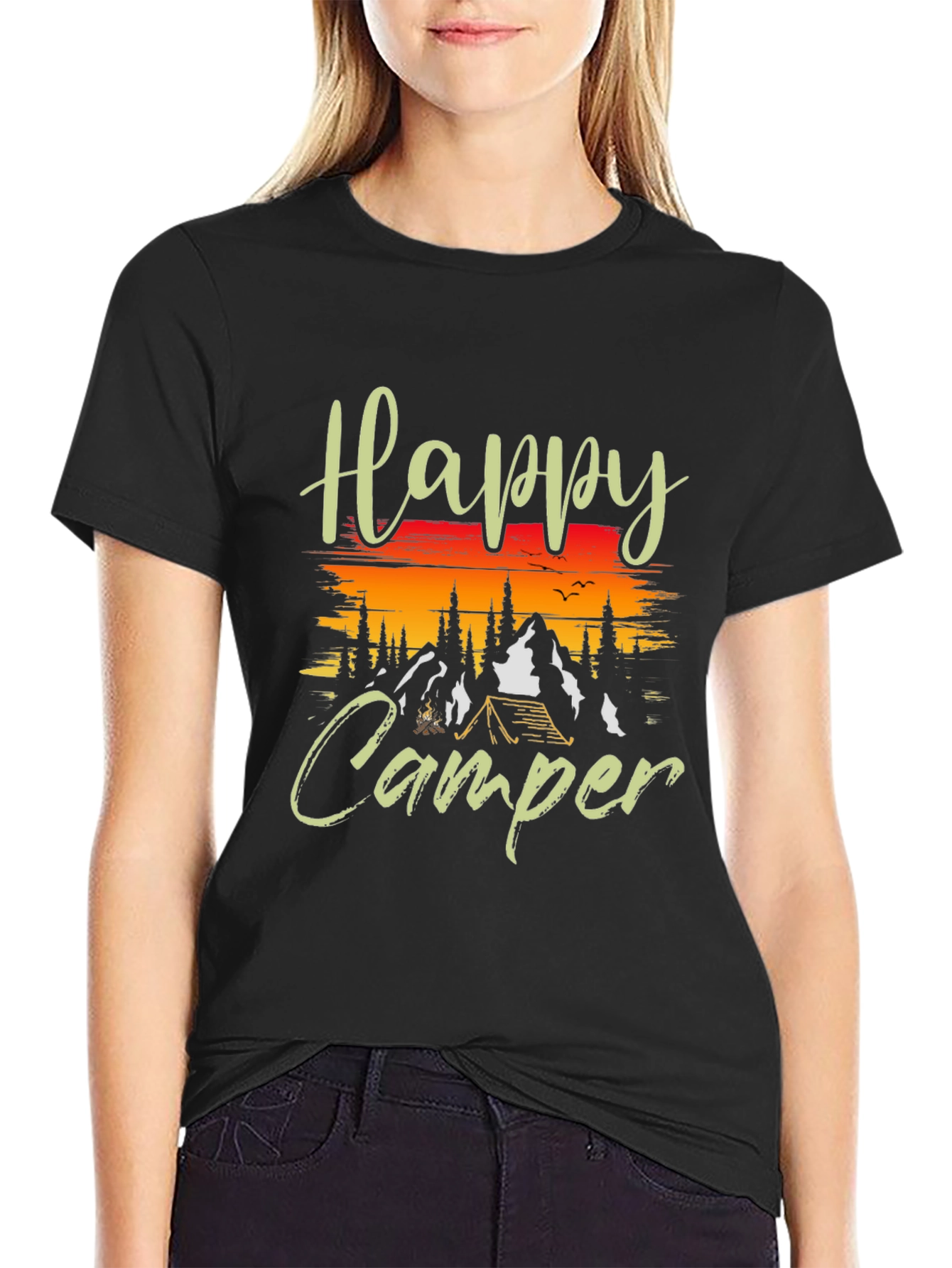 Black Happy Camper Graphic T-Shirt view 2