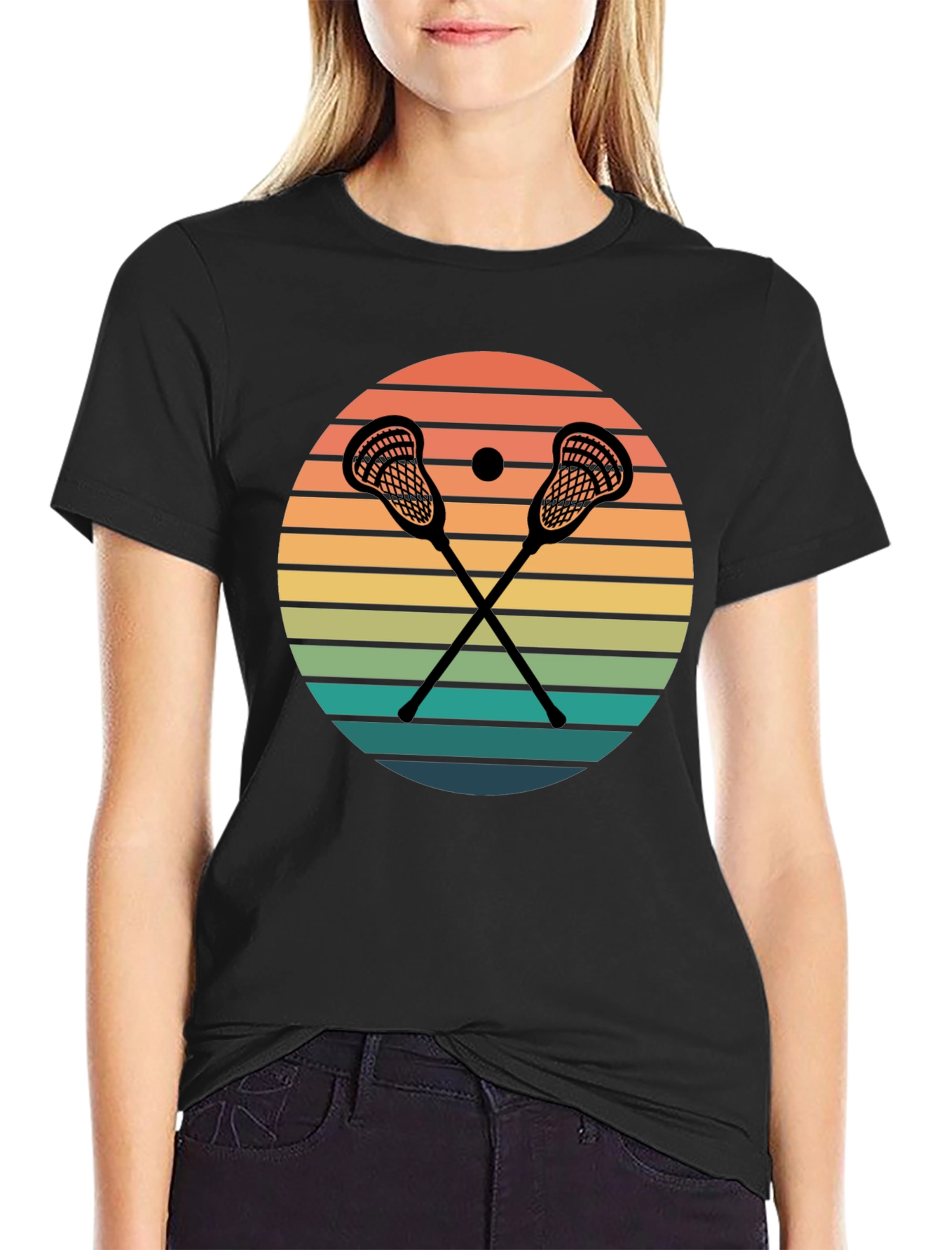 Black Lacrosse Sunset Graphic T-Shirt view 2