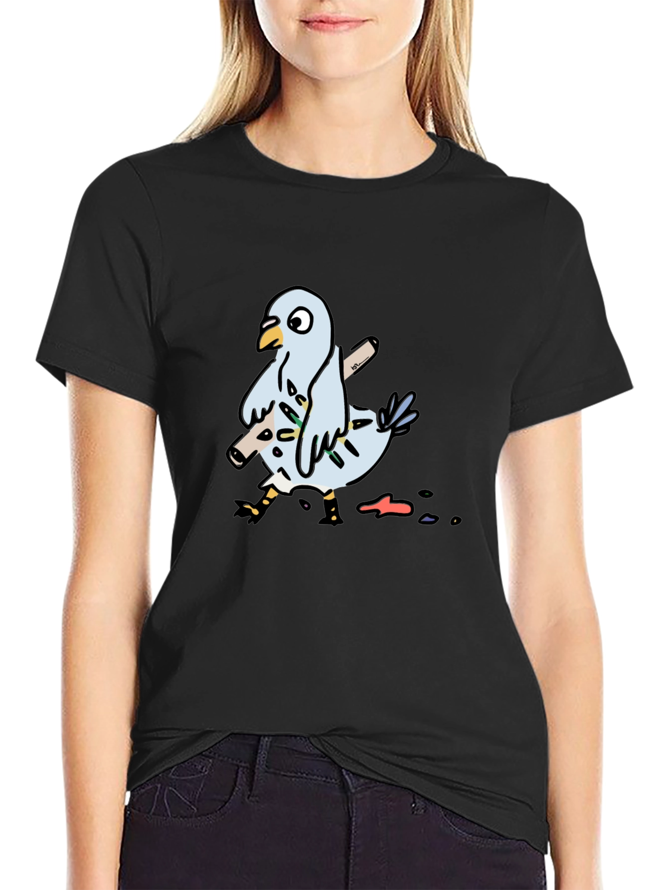 Black Pigeon Graphic Tee - Funny Bird T-Shirt view 2