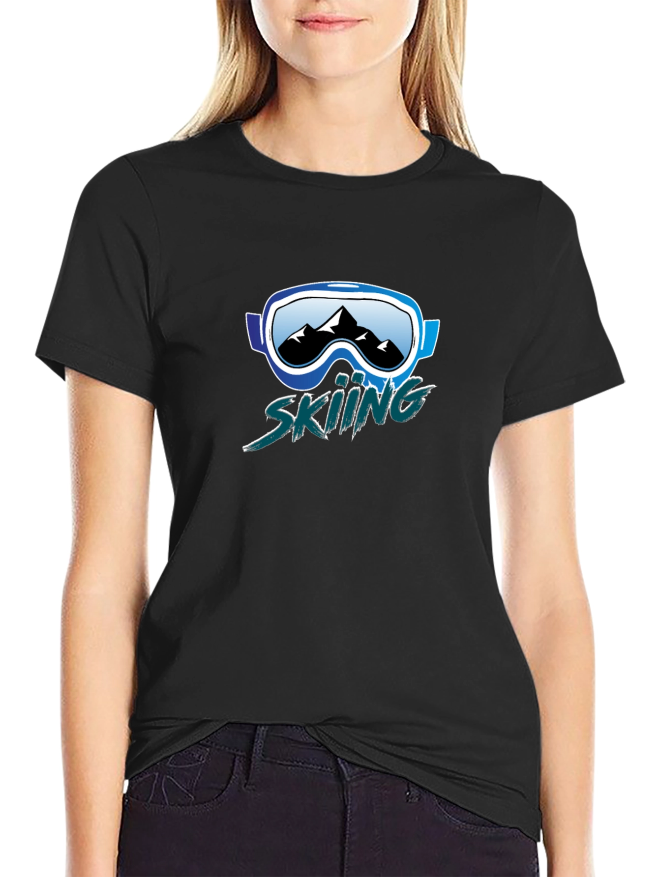 Black Skiing Graphic Tee - Mountain Goggles Design view 2