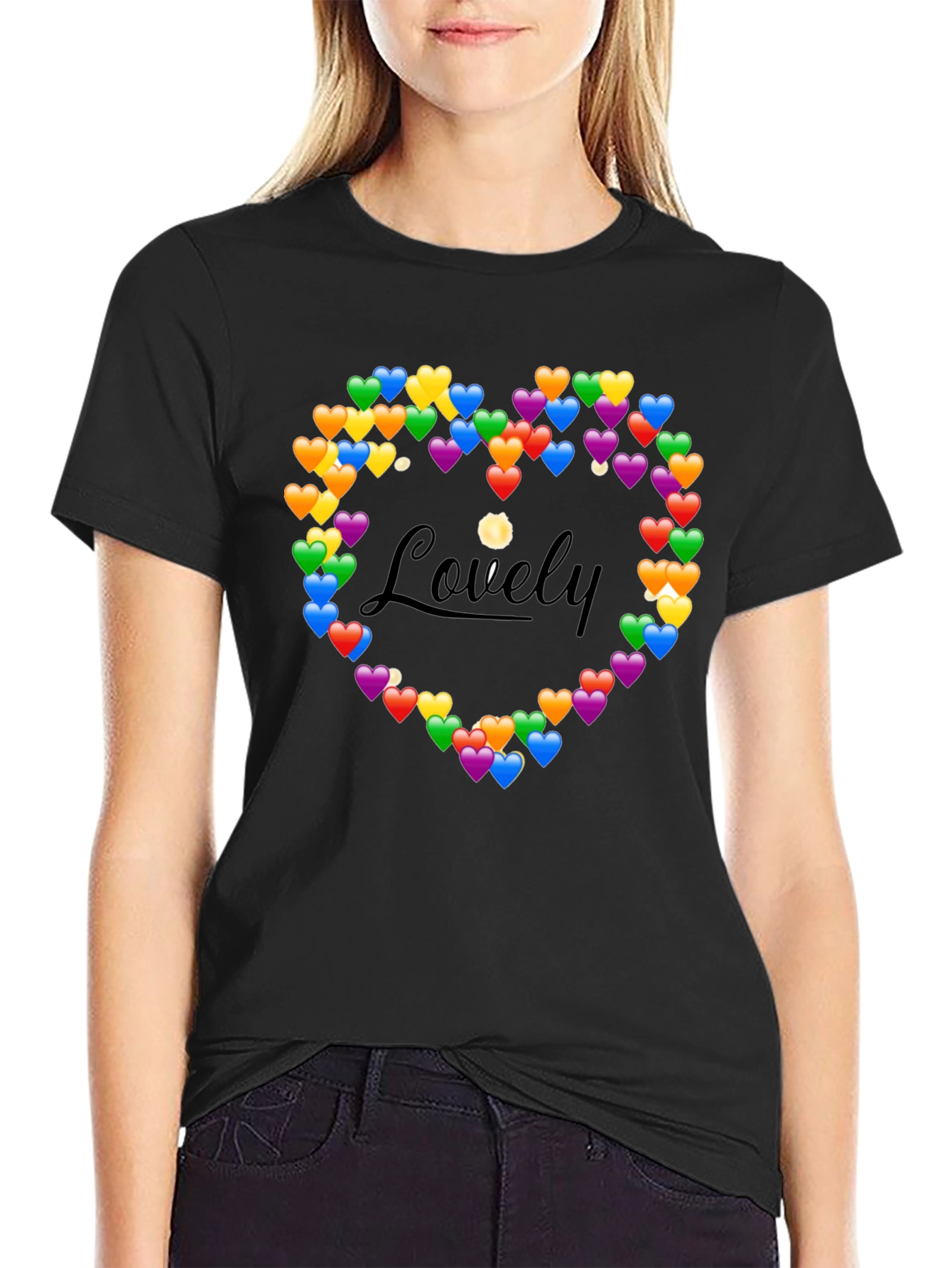 Black Lovely Heart Emoji Graphic T-Shirt view 2