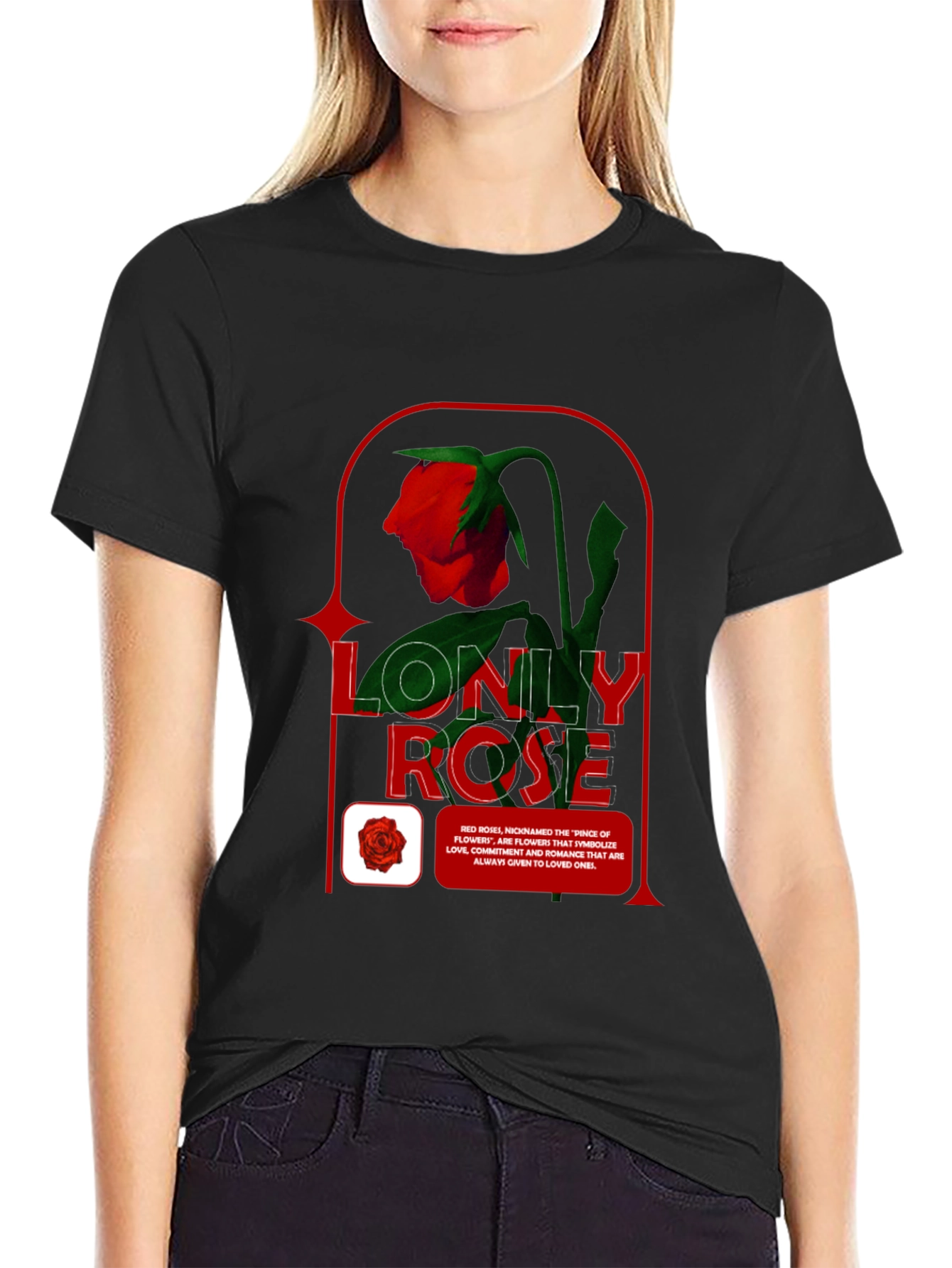 Black Lonely Rose Graphic Tee - Stylish Casual Wear view 2