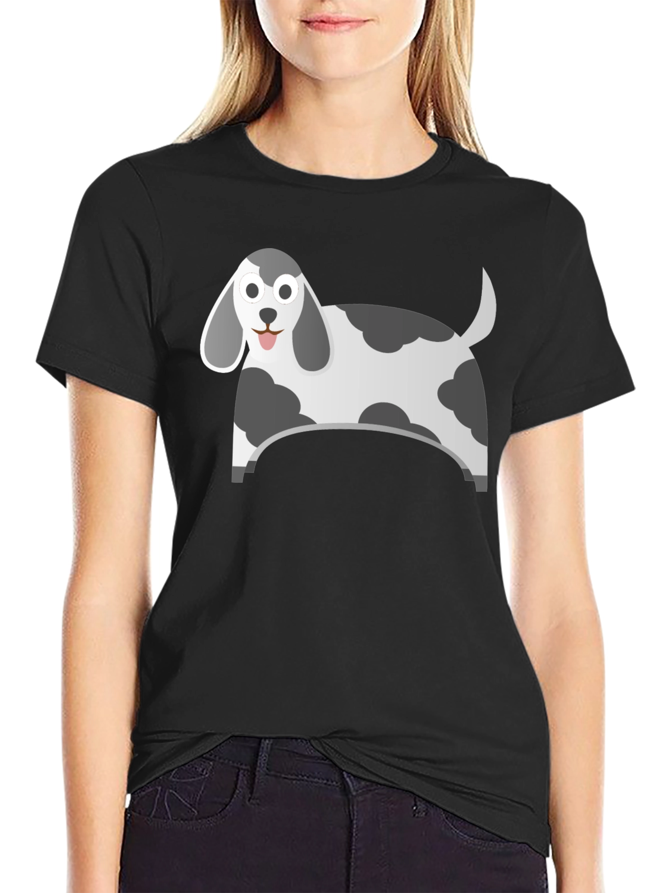 Black Cartoon Dog Graphic Tee - Black Cotton Blend view 2