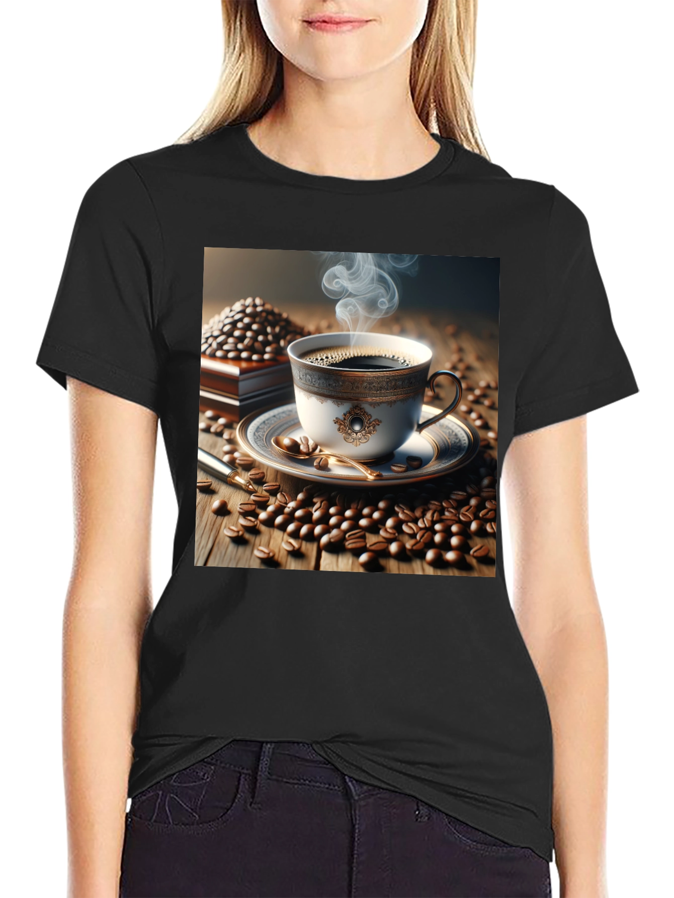 Black Coffee Lover's T-Shirt - Elegant Cup Design view 2