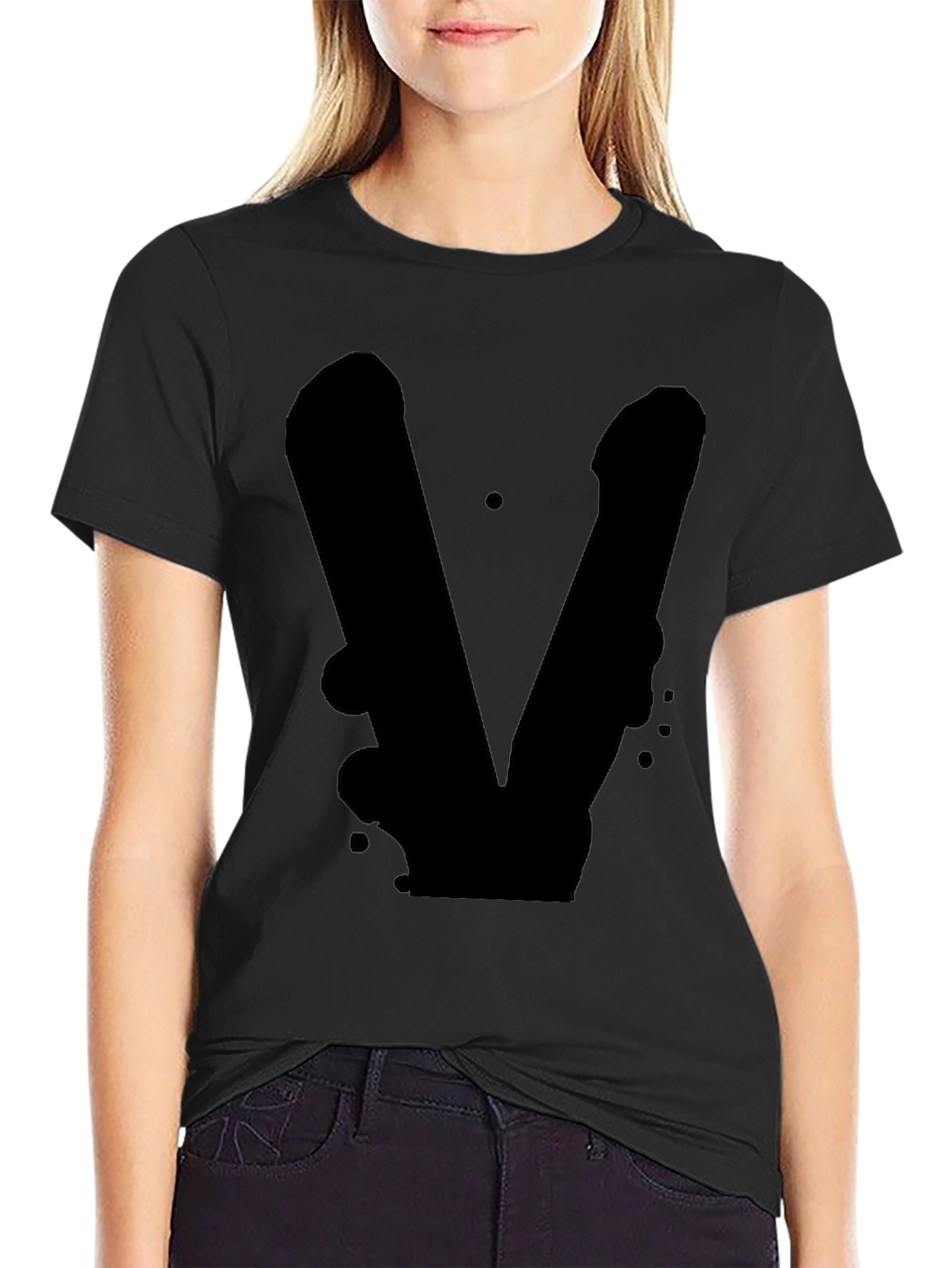 Black Black T-Shirt with Abstract V Design view 2